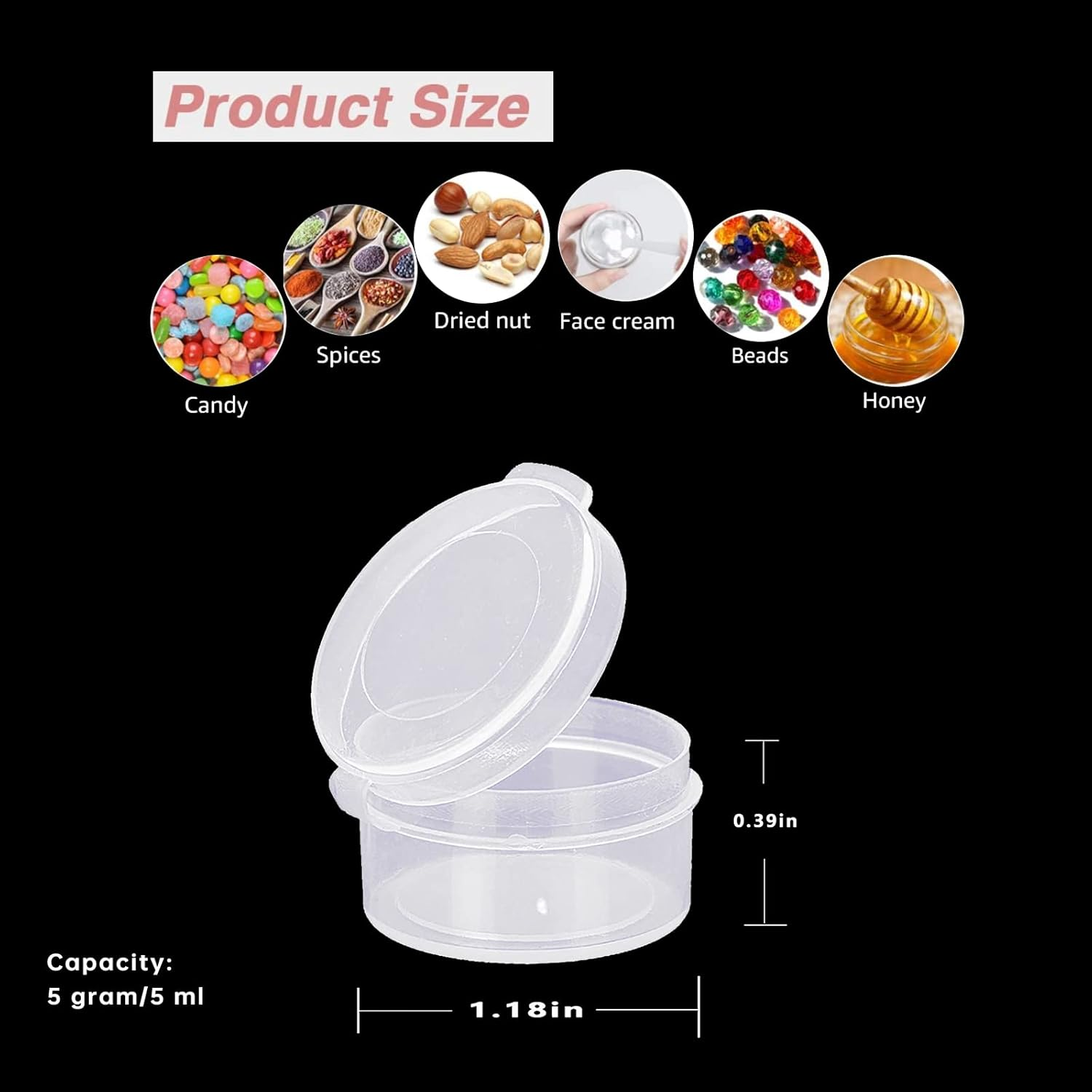 Zfyoung 50 Pcs Plastic Cosmetic Jar 5G/5Ml Clear Case with Snap Lids Portable,Travel Storage Cosmetic Samples Beauty Products Mini Containers with Lids, Airtight Cosmetic Containers with Lids,Holds - Transparent image number 4
