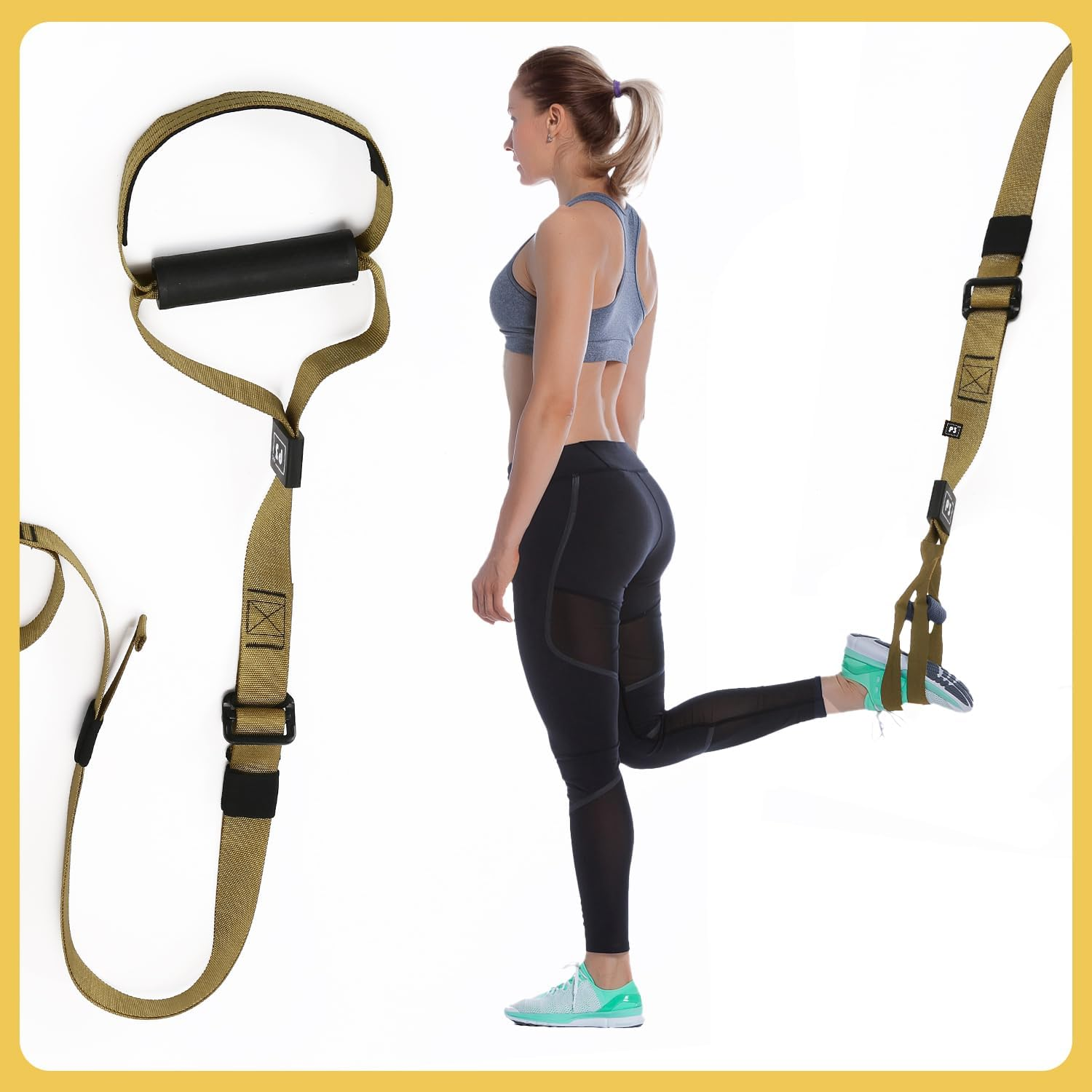 Boutsady Suspension Trainer Kit - Adjustable 1-4M Fitness Bands with Door Anchor, Yoga Resistance Straps, Pull Rope for Home Gym & Outdoor Full-Body Workout, Includes Foot Loops, Handles, Mesh Bag - Black Yellow image number 6