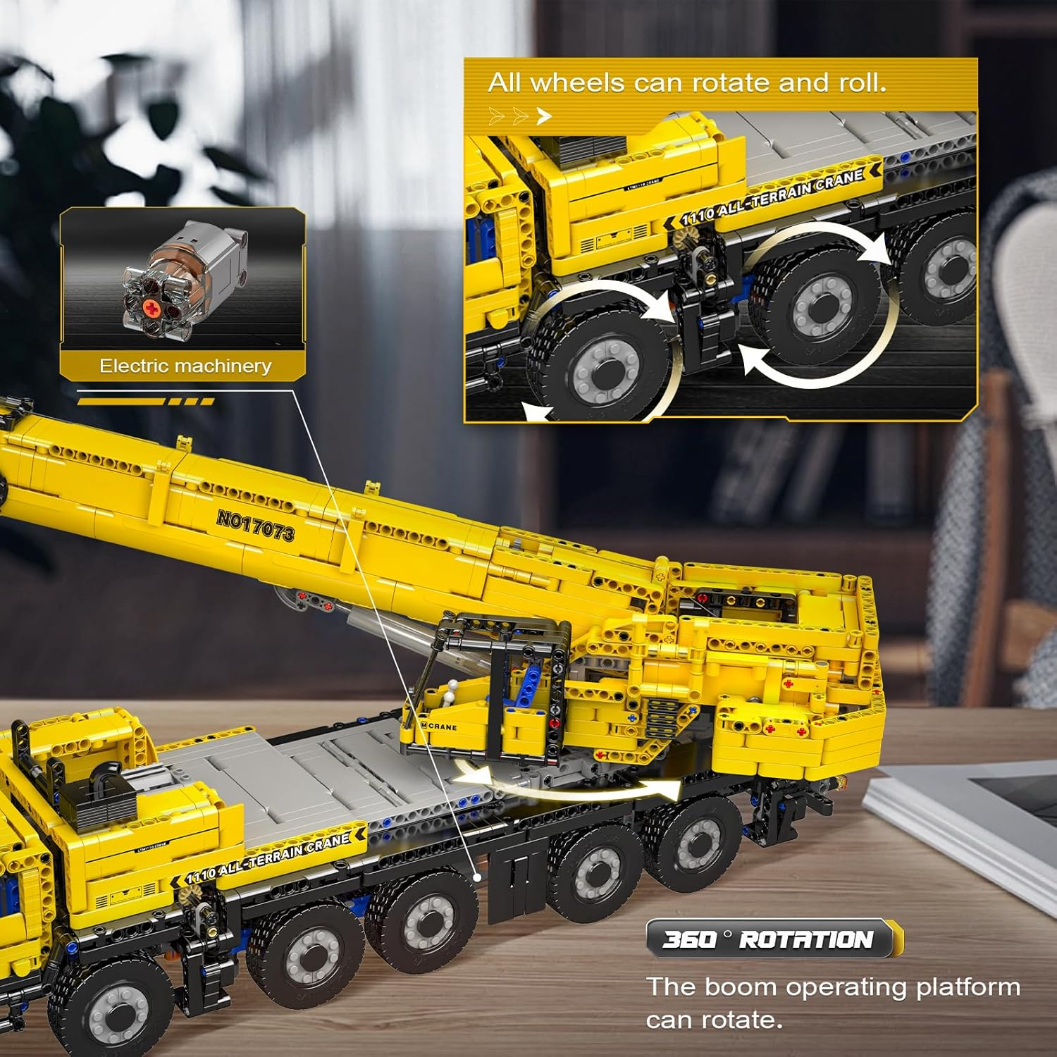 Mould King 17073 Technik LTM 1110 Crane Building Blocks Kit, 3218+ PCS APP Remote Control Engineering Vehicle Model with 8 Motors, MOC Crane Blocks Toy for Kids 14+ and Adults (Yellow) image number 2