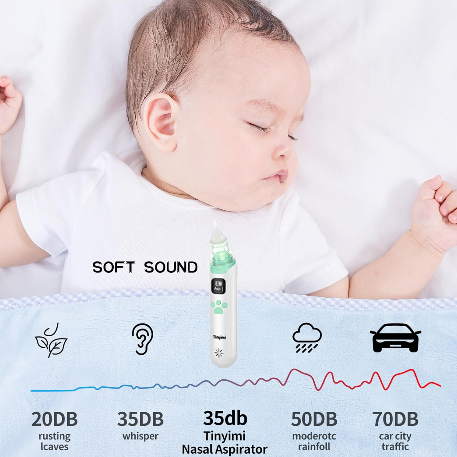 Large Flow Electric Nasal Aspirator, Newest Nose Sucker for Baby, Booger Sucker, Nose Cleaner for Toddlers with 3 Silicone Tips, 3 Suction Levels, Music & Light Soothing Function (KA1001) image number 2