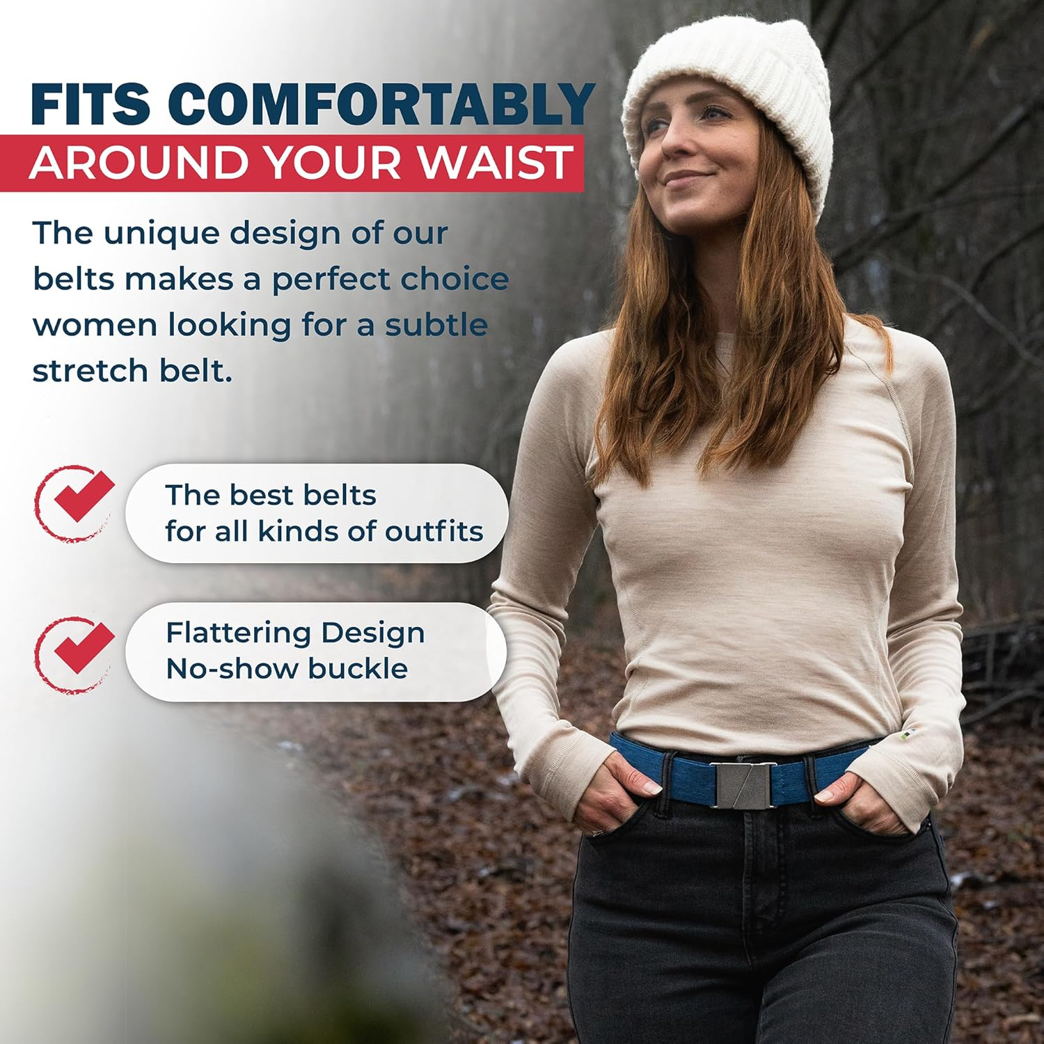 ONE-BELT No Show Invisible Elastic Belts for Women & Men 1.5" Adjustable Non Slip Fits Waist Upto 50 Inch. Designed in USA. image number 4