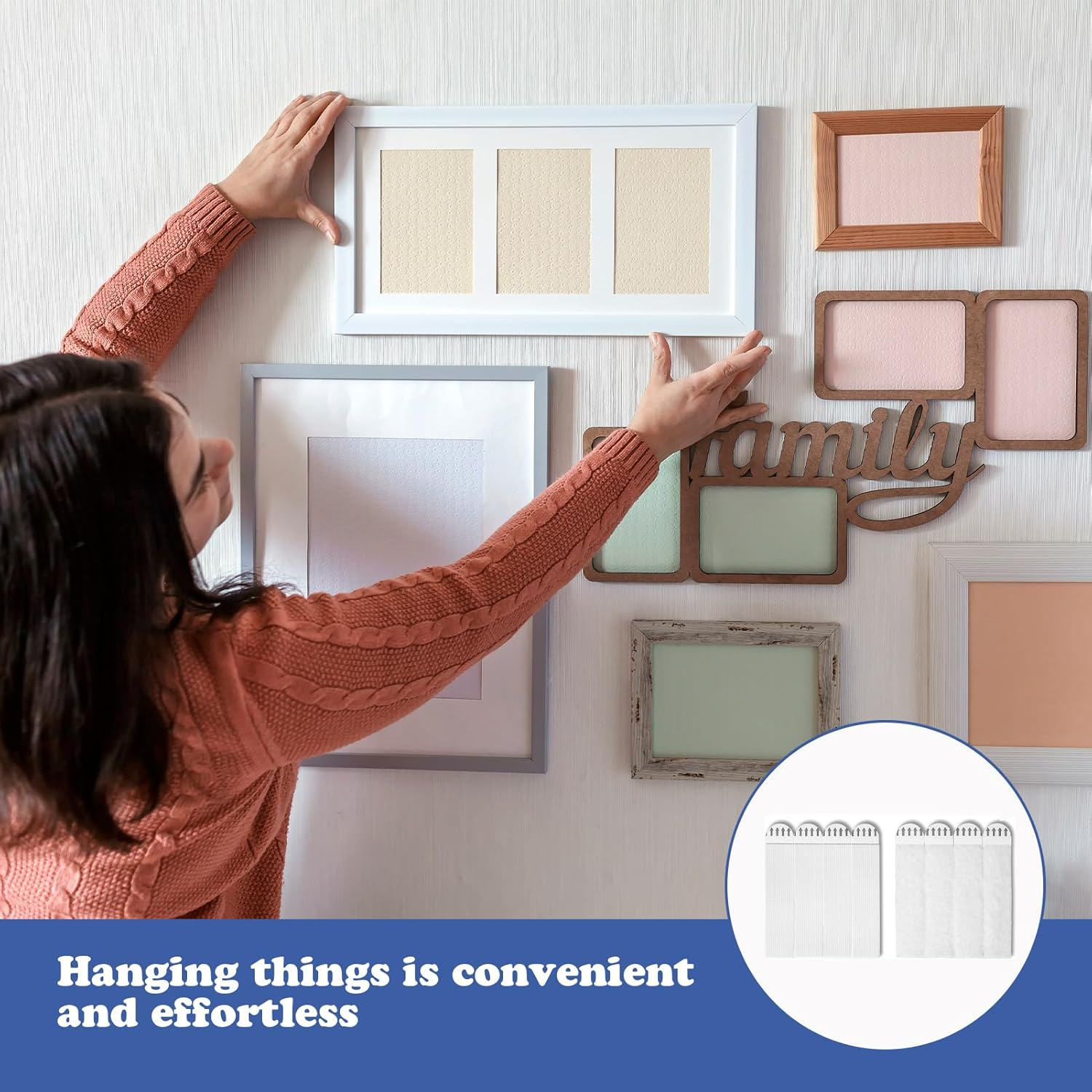 24 Pairs Picture Hanging Strips Heavy Duty, Poster Hanger, Removable Picture Hooks and Loop Tape Picture Hanger, Waterproof Adhesive Strips without Nails for Frame Hanging and Christmas Decorations image number 4