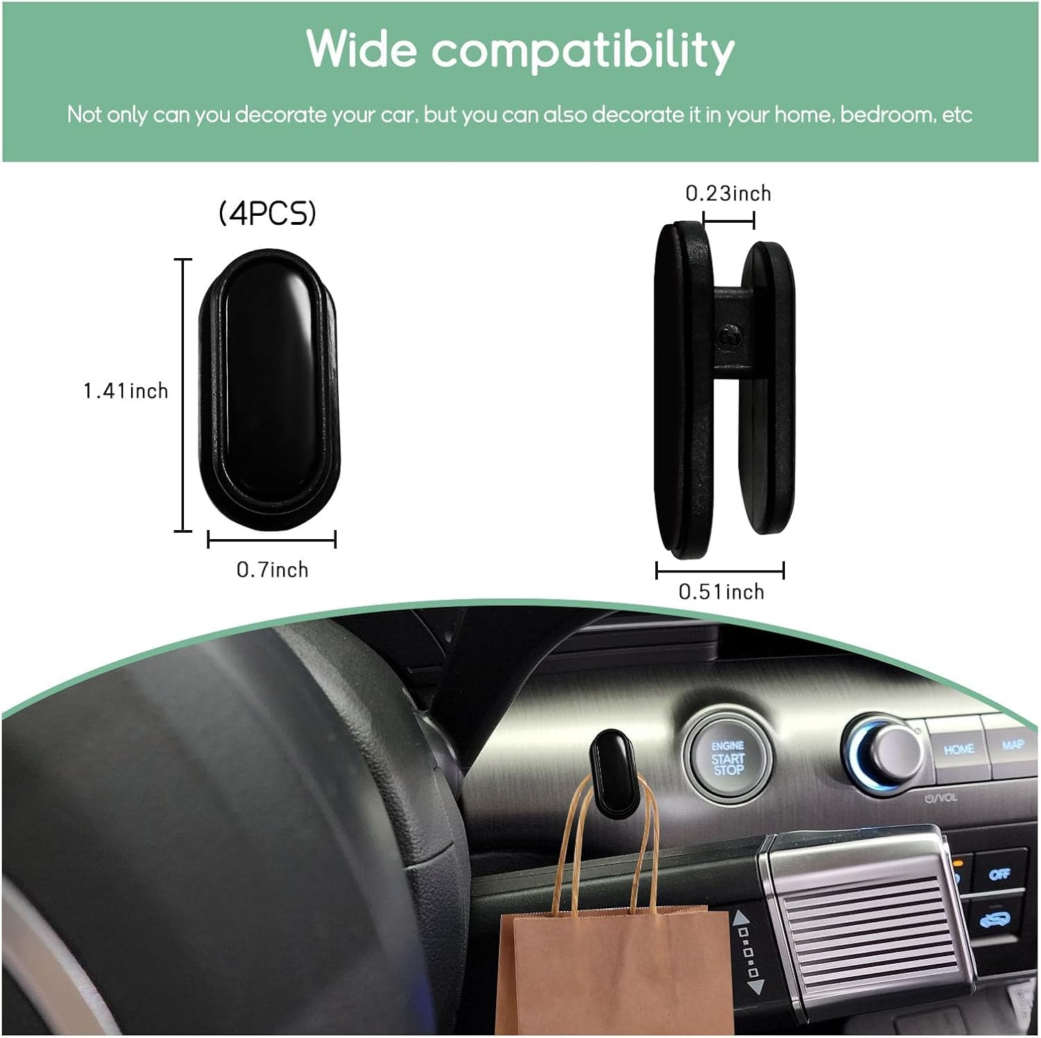 4 PCS Car Mini Hook, Multifunctional Auto Adhesive Backseat Hangers on Dashboard, Universal Hook Stickers for Key, Mask, Earphone, Charging Cable, Vehicle Interior Accessories (Glossy) image number 3