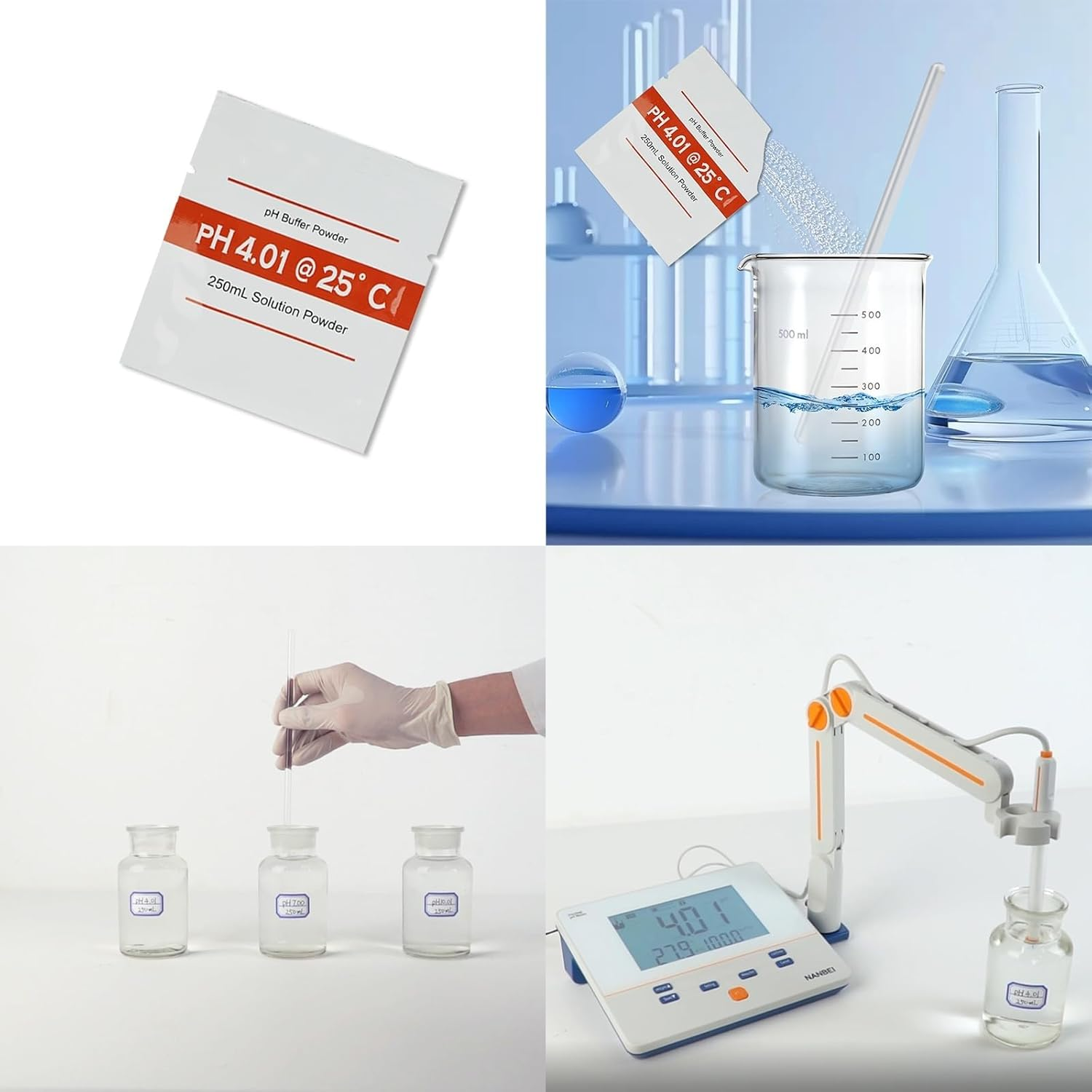 Ph Meter Buffer Solution Powder, 15 Pack, Ph 6.86/4.01/9.18, Ph Buffer Powder for Precise and Easy Ph Tester Calibration for Precise and Easy PH Calibration image number 1