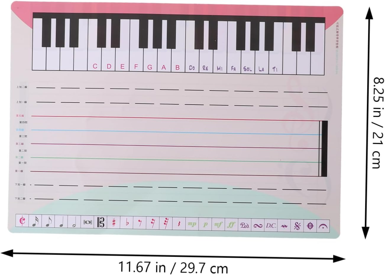 VILLFUL Musical Note Teaching Whiteboard Reusable for Piano Keyboard Erasable Music Exercise Board for Home Office