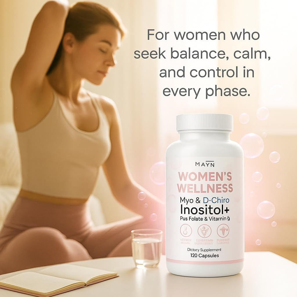 Myo-Inositol + D-Chiro Inositol 40:1 Complex &ndash; with Folate & Vitamin D3 &ndash; 2000Mg Myo + 50Mg D-Chiro &ndash; Women&rsquo;S Wellness Formula &ndash; 120 Vegan Capsules by MAYN image number 4