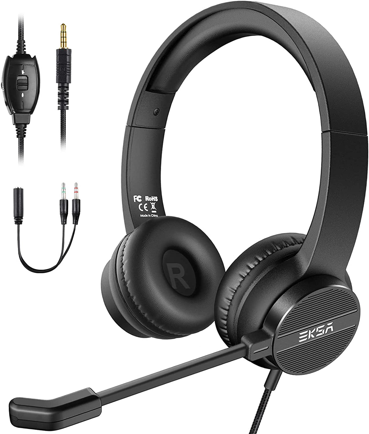 EKSA Wired Headset with Microphone, on Ear Computer Headsets 3.5Mm Jack with Volume & Mic Mute Button, Lightweight Noise Cancelling Headphones for PC Laptop Call Center Work Office Skype image number 1