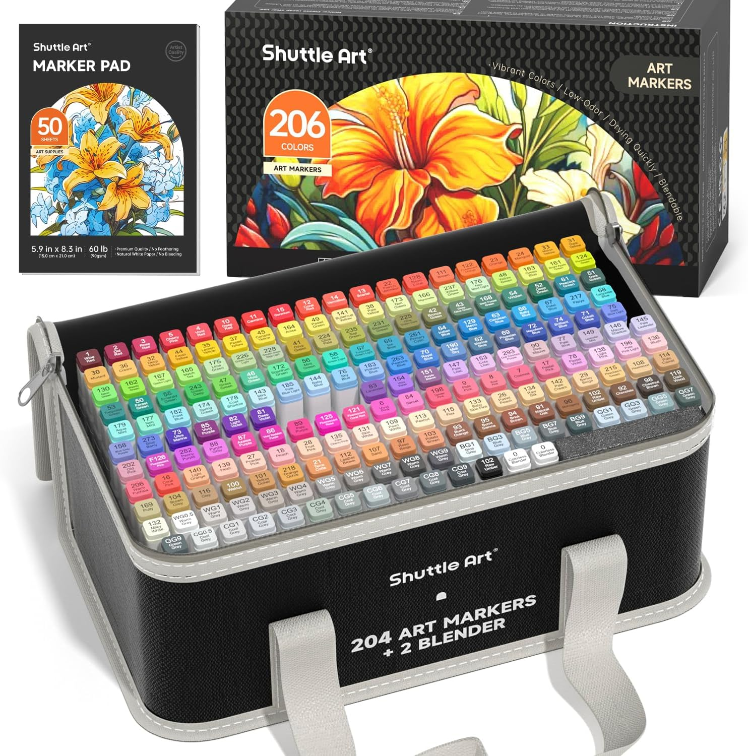 Shuttle Art 205 Colours Alcohol Art Markers, 204 Colours Dual Tip Art Pens plus 1 Blender 1 Marker Pad 1 Case and Colour Chart for Kids Adult Artist Drawing Colouring Books Sketching Card Making image number 5