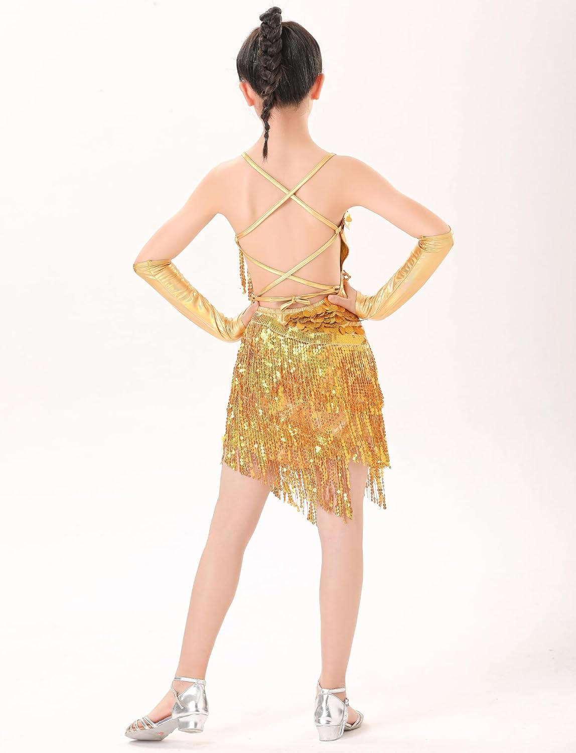 Happy Cherry Fringe Sequin Dress for Girls Cha Cha Jazz Dance Costume Tassel Stage Outfit Latin Dress Ballroom Dancewear image number 1