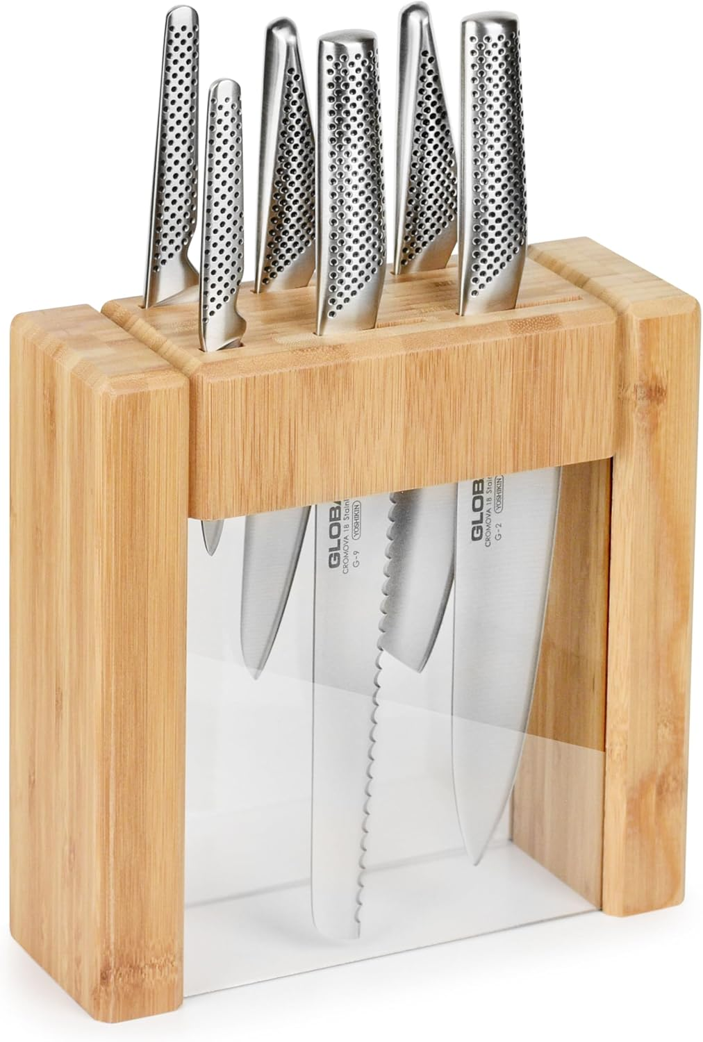 Global Ikasu 7-Piece Japanese Knife Block Set, Made in Japan, Bamboo Storage Block image number 3