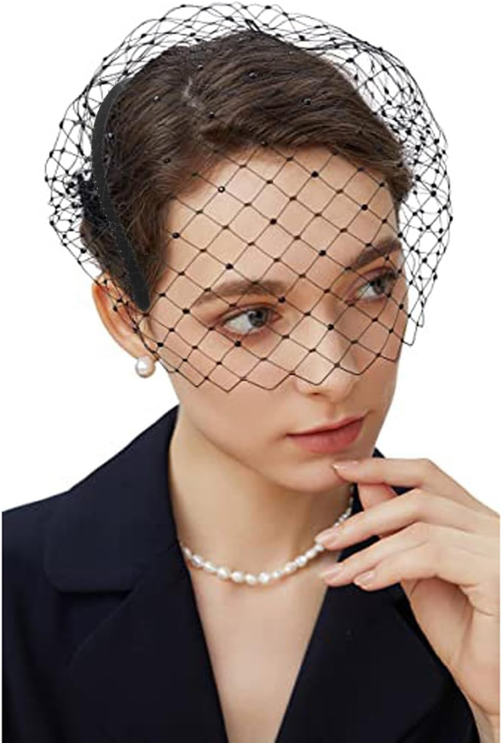TRADERPLUS Women'S Mesh Veil Headband Black Wedding and Party Vintage Fascinator Mesh Lace Headband of the 1920S image number 2