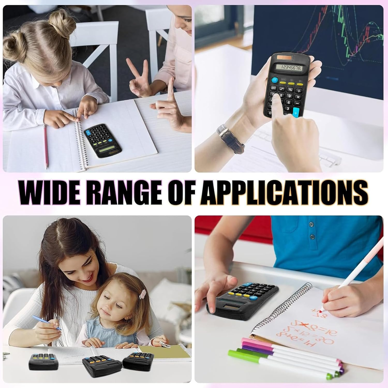 18 Pack Basic Calculators for Students, Pocket Calculator Bulk Classroom Mini Calculators Solar and Battery Dual Powered Handheld Calculator 8 Digit Display for Office School and Home Black - Black image number 4