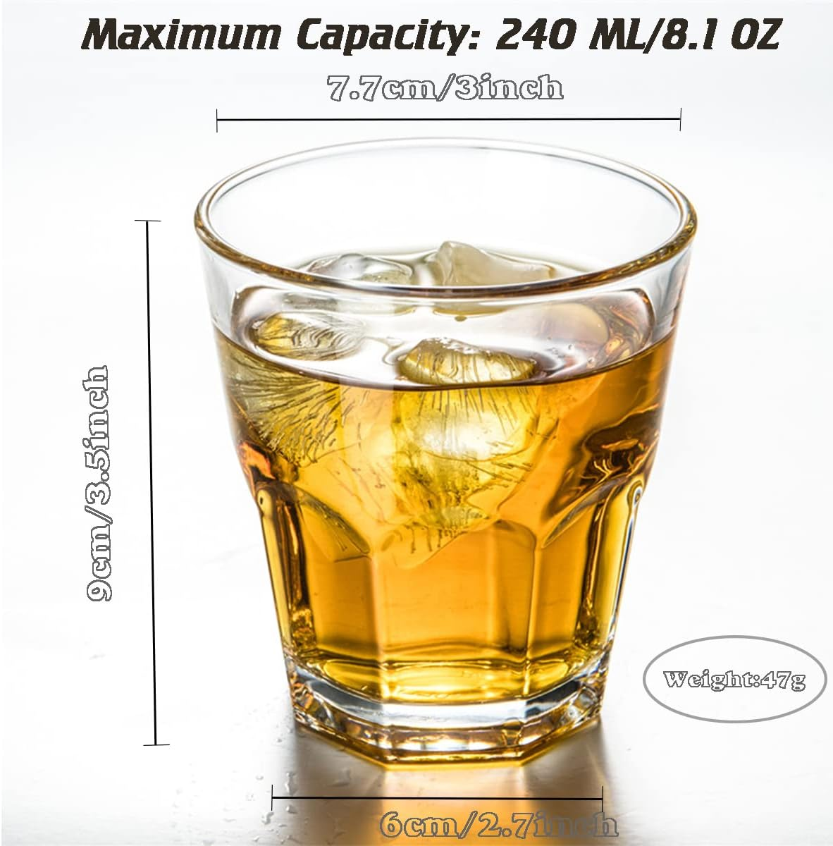 Clear Plastic Drinking Glasses, Acrylic Cups Reusable, Unbreakable Tumblers Set of 8, Drinkware Set Water Glasses for Kitchen Cocktail Picnic Party Juice Whiskey Wine, BPA Free (Clear) image number 6