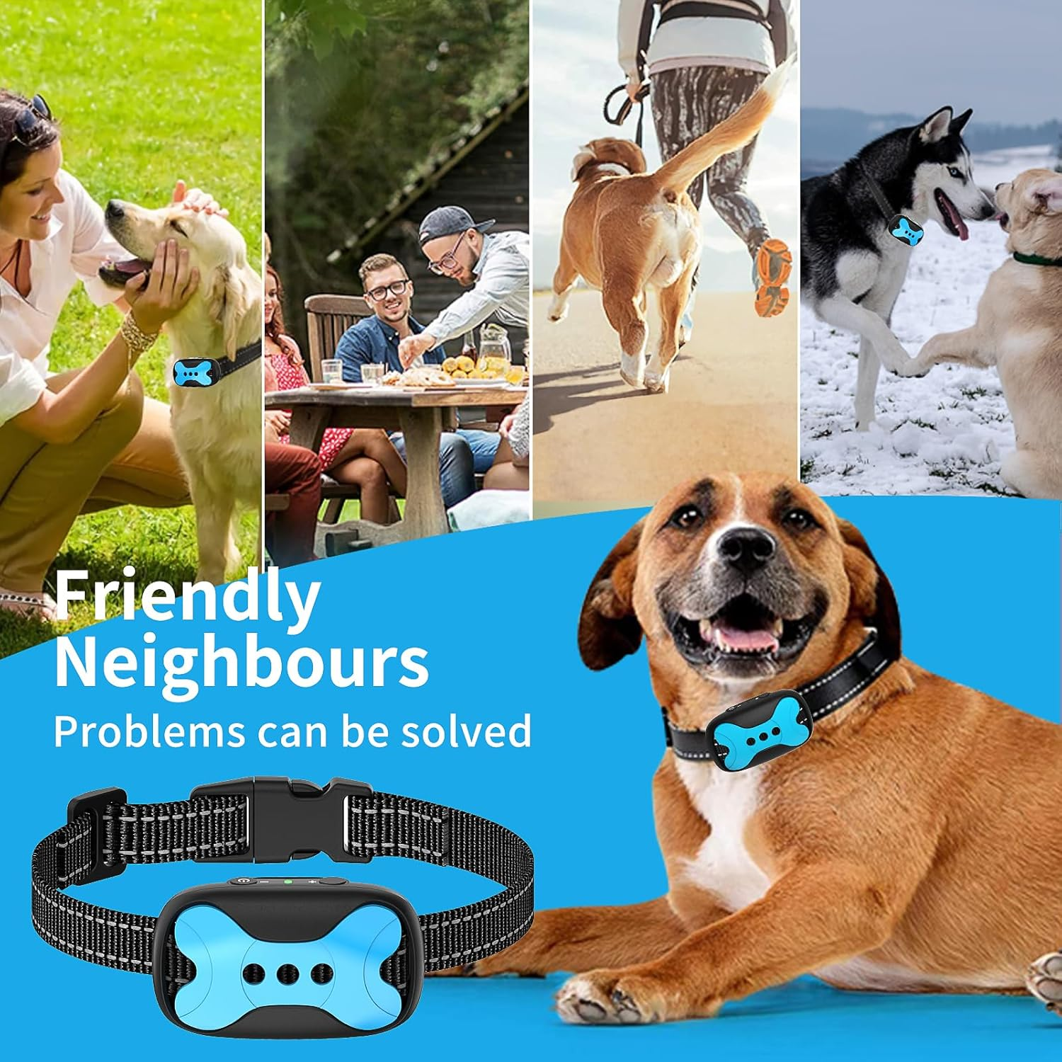 Dog Bark Collar - Rechargeable Smart anti Barking Collar for Dogs - Waterproof No Shock Bark Collar for Small/Medium/Large Dogs - anti Bark Collar for Dogs with 5 Sensitivity Levels (Blue) image number 2