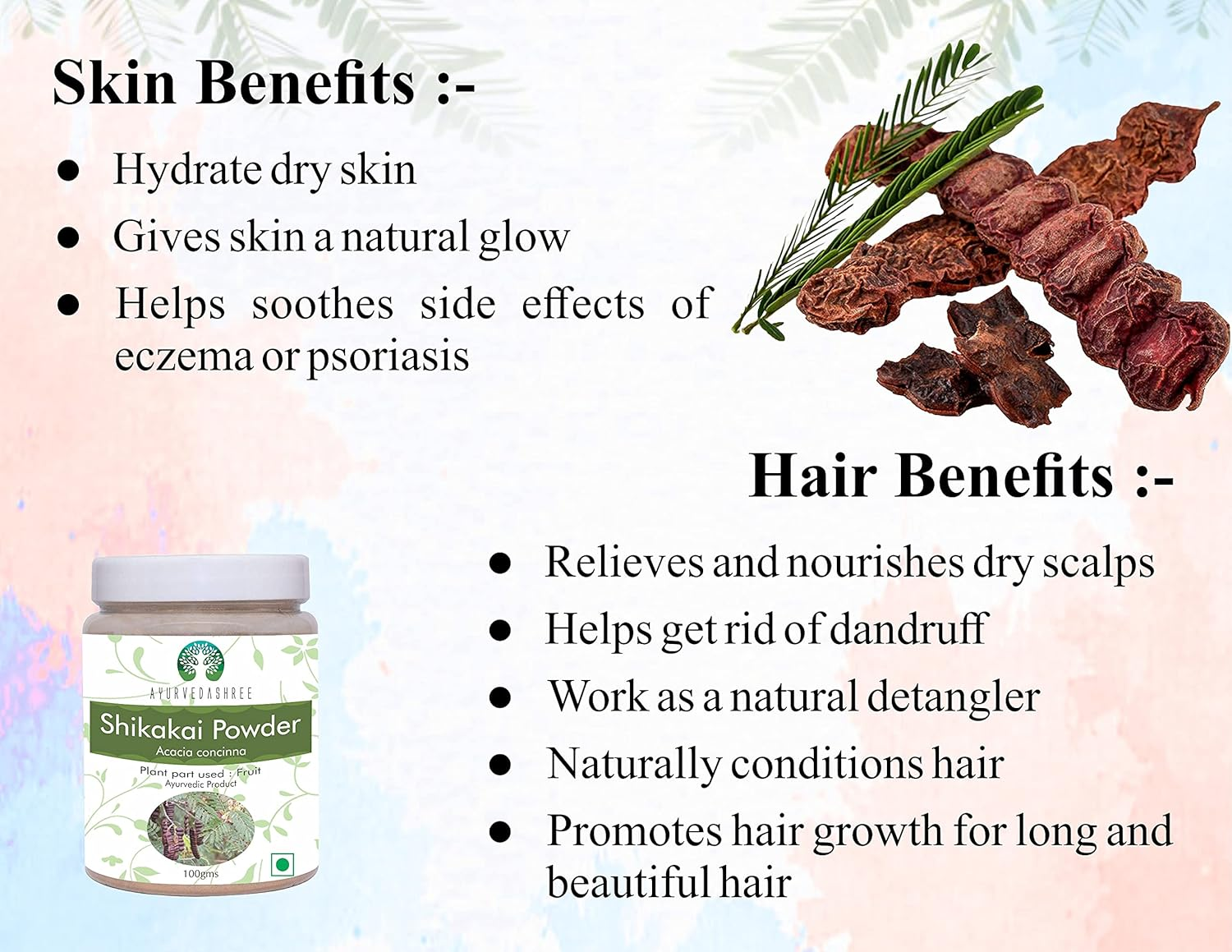 AYURVEDASHREE Shikakai Powder 100 Gm Acacia Concinna Fruit Pods Powder Natural Hair Cleanser & Conditioner Vegan Non Gmo Vegan image number 2