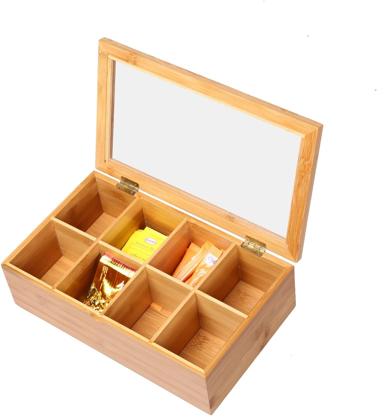 Sherwood Bamboo Tea Box Wood Organizer 8 Slot Container Chest Holder Tea Bag Storage Compartments Durable Eco-Friendly 8 Divider Compartments Top Lid - Small Accessories - Stylish Storage Solution image number 3