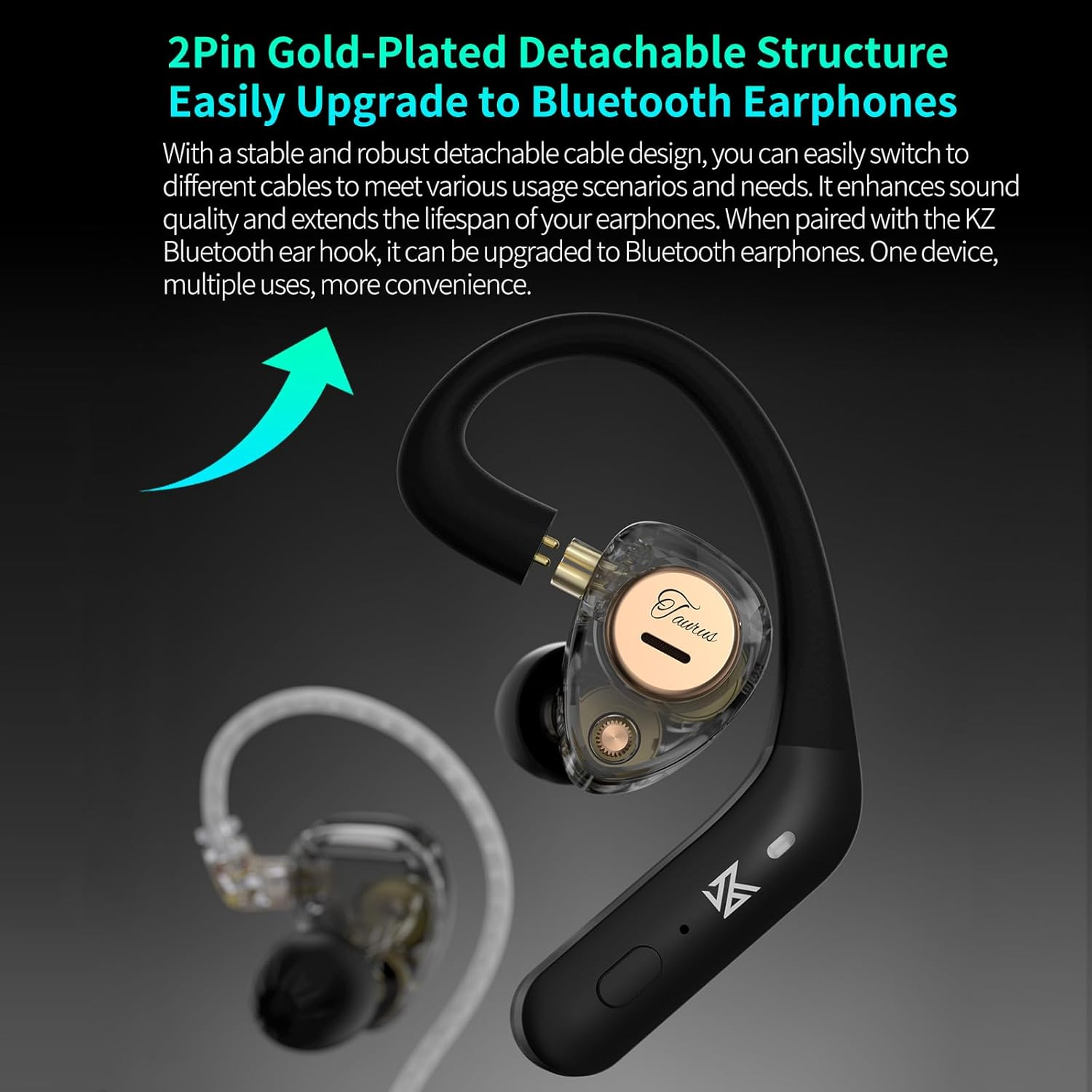 Yinyoo KZ Taurus Wired Earphones IEM Hi-Fi for Audiophiles Horizontal Dual 8Mm Dynamic Drivers in Ear Monitors Deep Bass Detachable 2Pin Cable Gaming Earbuds Transparent Shell image number 4