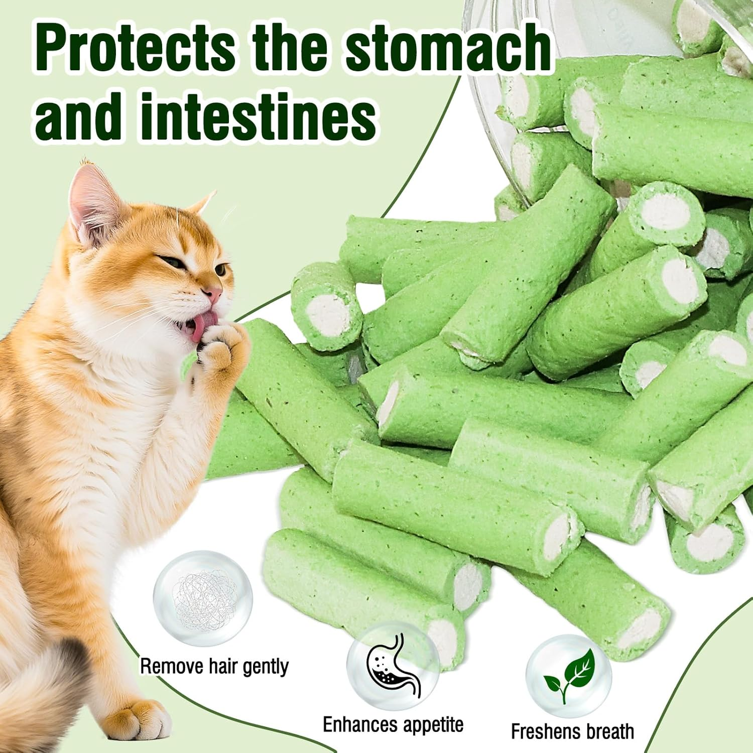Cat Grass Teething Sticks, 100G Edible Freeze Drying Cat Grass Treats, Cats Chicken Snacks for Hairball Removal and Dental Care image number 2