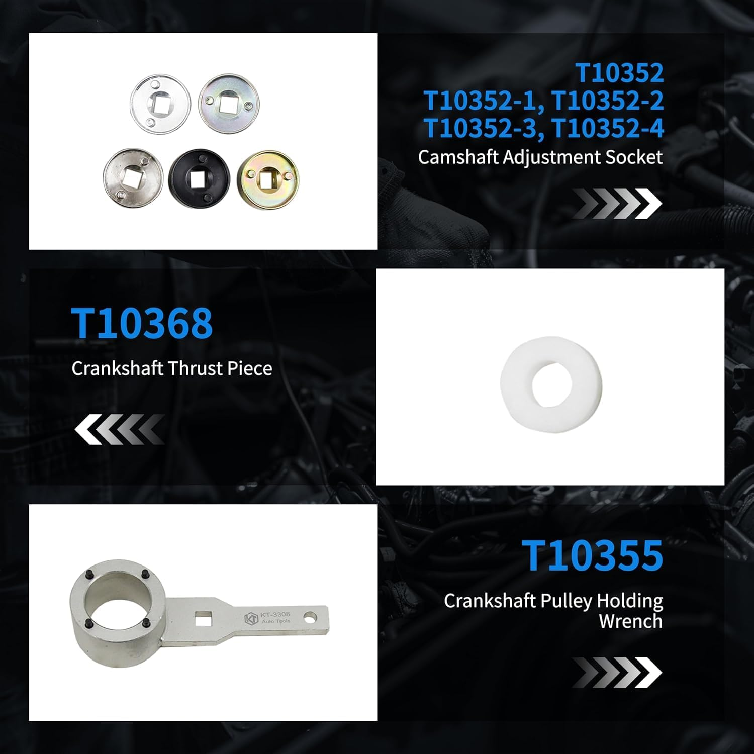 Kuntech 29 PCS Engine Camshaft Holding Alignment Adjustment Lock Timing Tool Kit Compatible with VW Audi A3 A6 TS TFSI (2006-2013 EA888 Engine (1.8L 2.0L), 4V T10355 T40191 T40266 T10352 FVNST9143-A) image number 4