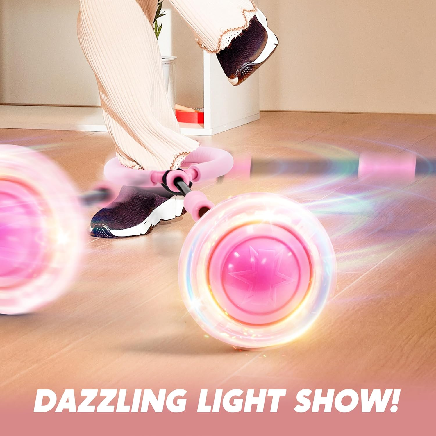 JOYIN Pink Ankle Skip Ball with Flashing Lights, Skip Toy for Kids Indoor & Outdoor, Flashing Swing Ball Foldable Sports Toy, Birthday Gifts Kids 3 4 5 + image number 4