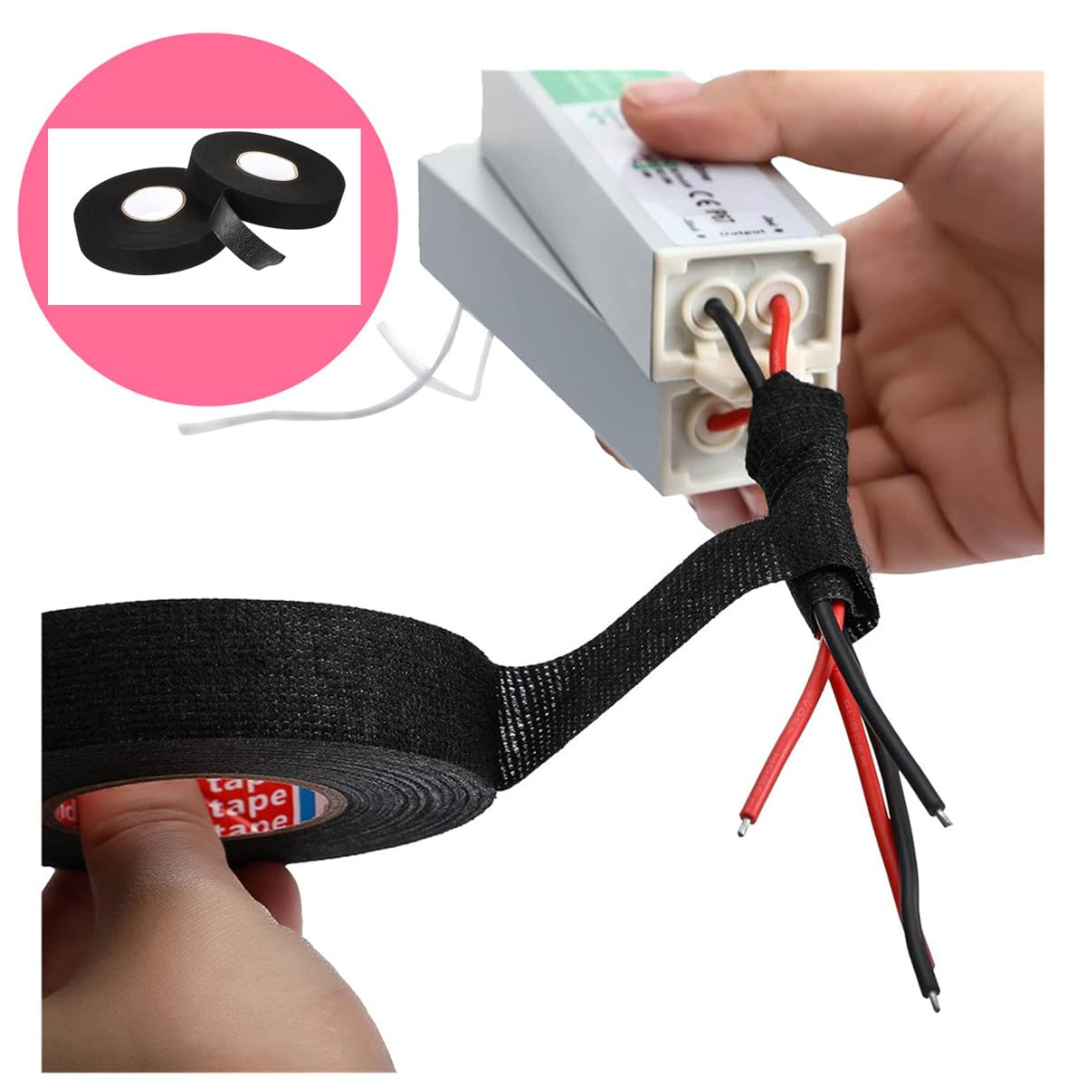 6 Rolls Automotive Wire Wrap, Electrical Tape,Car Fabric Tape,19Mm X 10M High Heat Harness Tape for Engine, Wrapping Car Wiring (Black) image number 3