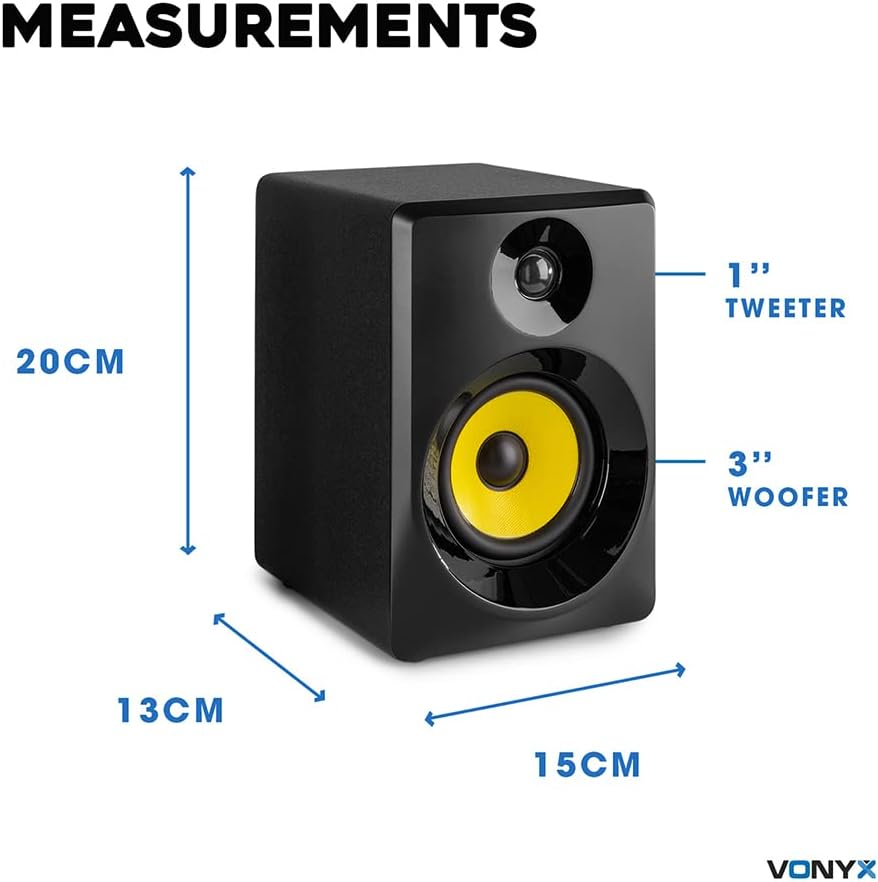 Studio Monitors 3 Inch High Def Speakers Professional Active Pair Vonyx SMN30B image number 3