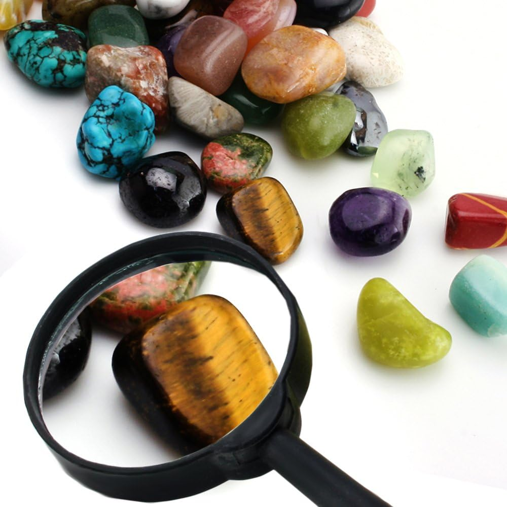 BEADNOVA Gemstone Rock Collection Kit for Kids Geology Science Learning with Magnifier Reading Glass (Pack of 20Pcs) image number 1