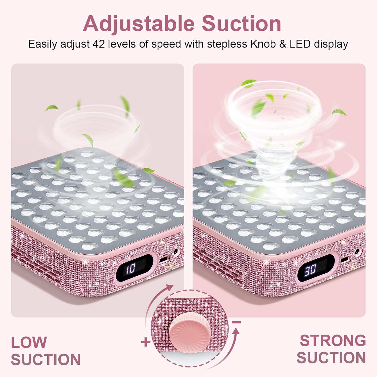 Ludysic Nail Dust Collector with 2 Reusable Filters,Nail Vacuum Dust Collector Quiet for Nail Tech Art, Powerful Nail Fan and Duster Collector,Nail Vacuum Cleaner for Salon and Home(Pink Diamond) image number 2