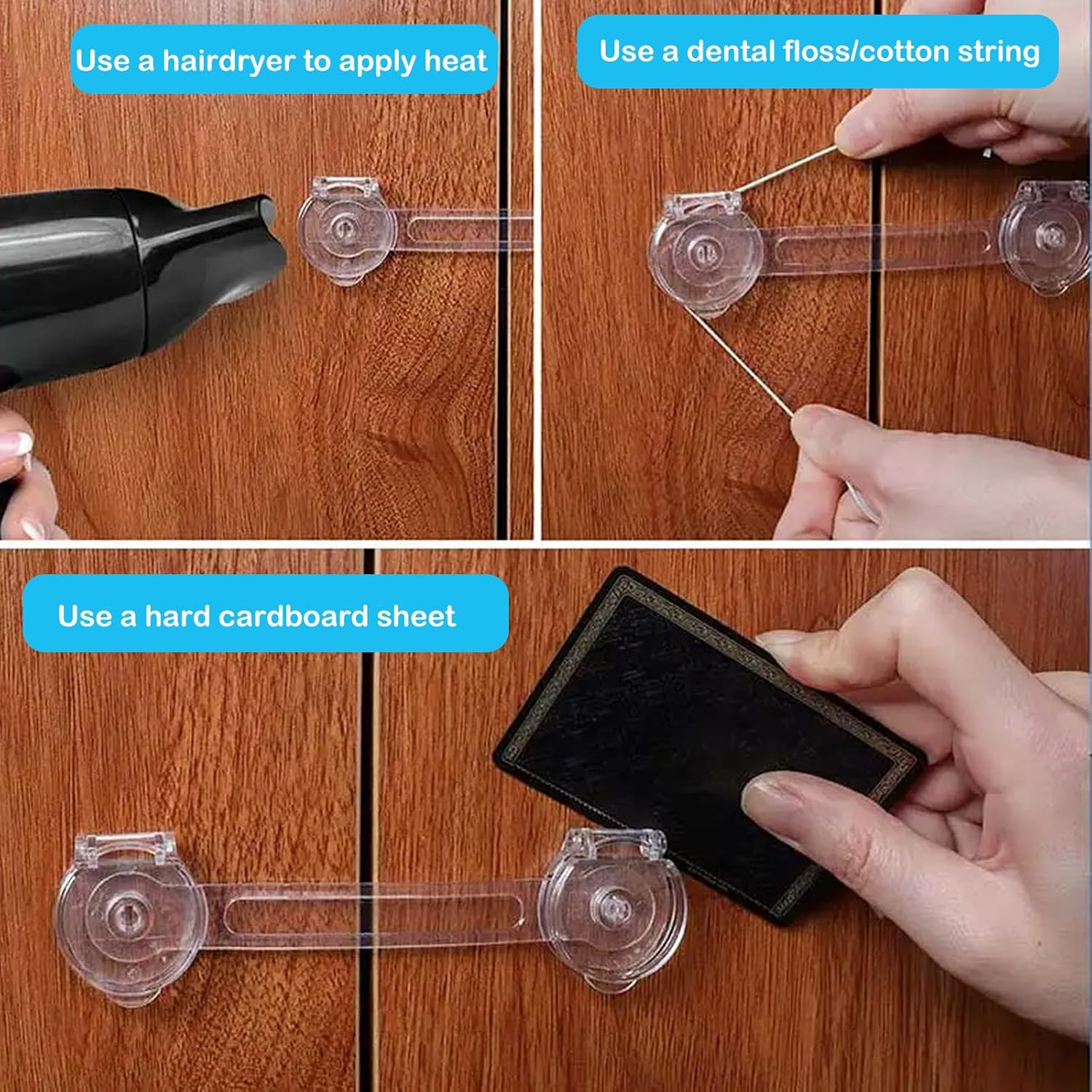 YUENTOEN 8 Pack Baby Proof Cabinet Latches, Childproof Drawer Latches with Strong Adhesive, Child Safety Cabinet Locks for Drawers, Fridge, Oven, Toilet and More, No Drilling image number 5