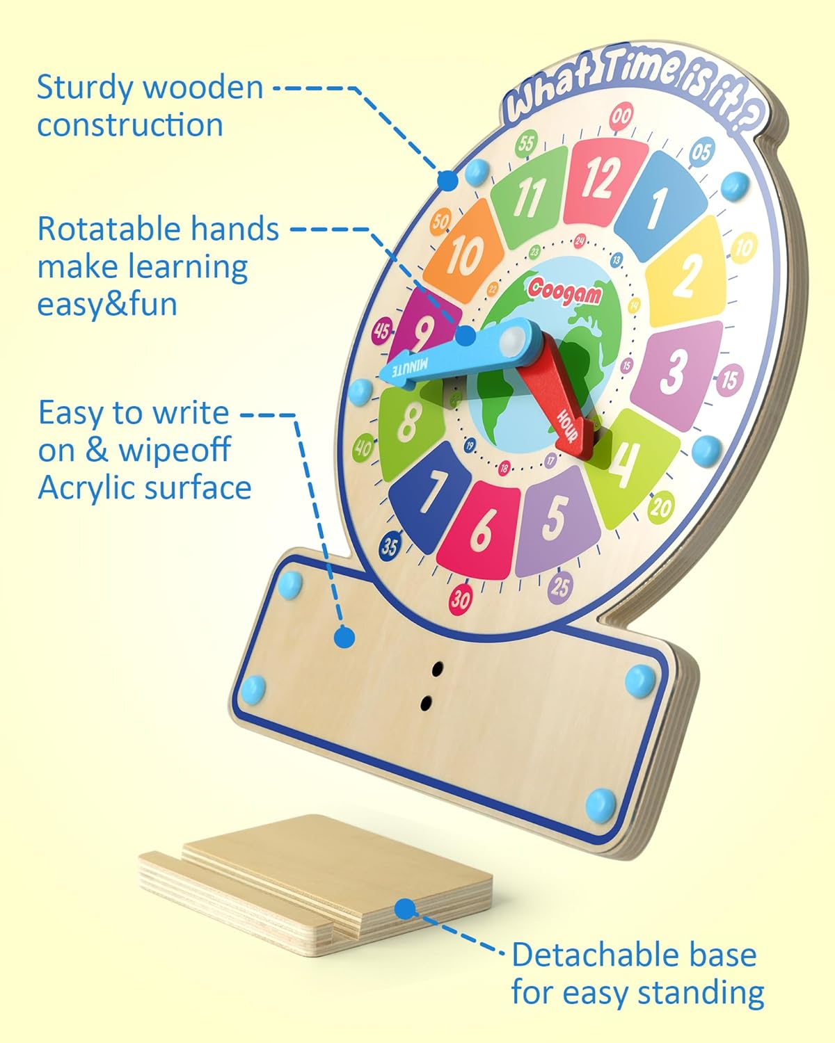 Coogam Wooden Clock Teaching Time Toy, Analog Digital Clock with Fly-Telling Time Board Game, Montessori Time Learning Educational Toy for 3 4 5 Year Old Homeschool Classroom Kids image number 5