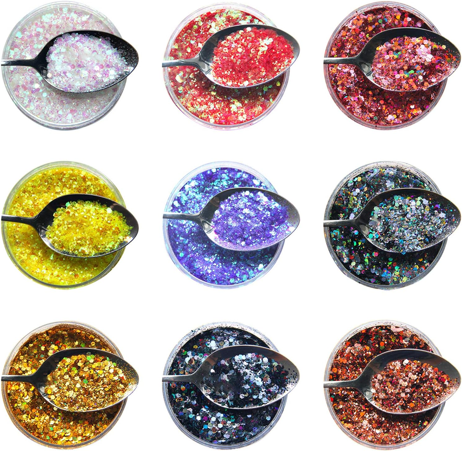 9 Pcs Halo Powder Nails Pigments Dust Makeup Decoration Extra Fine Glitter Dust Nails Decoration image number 2