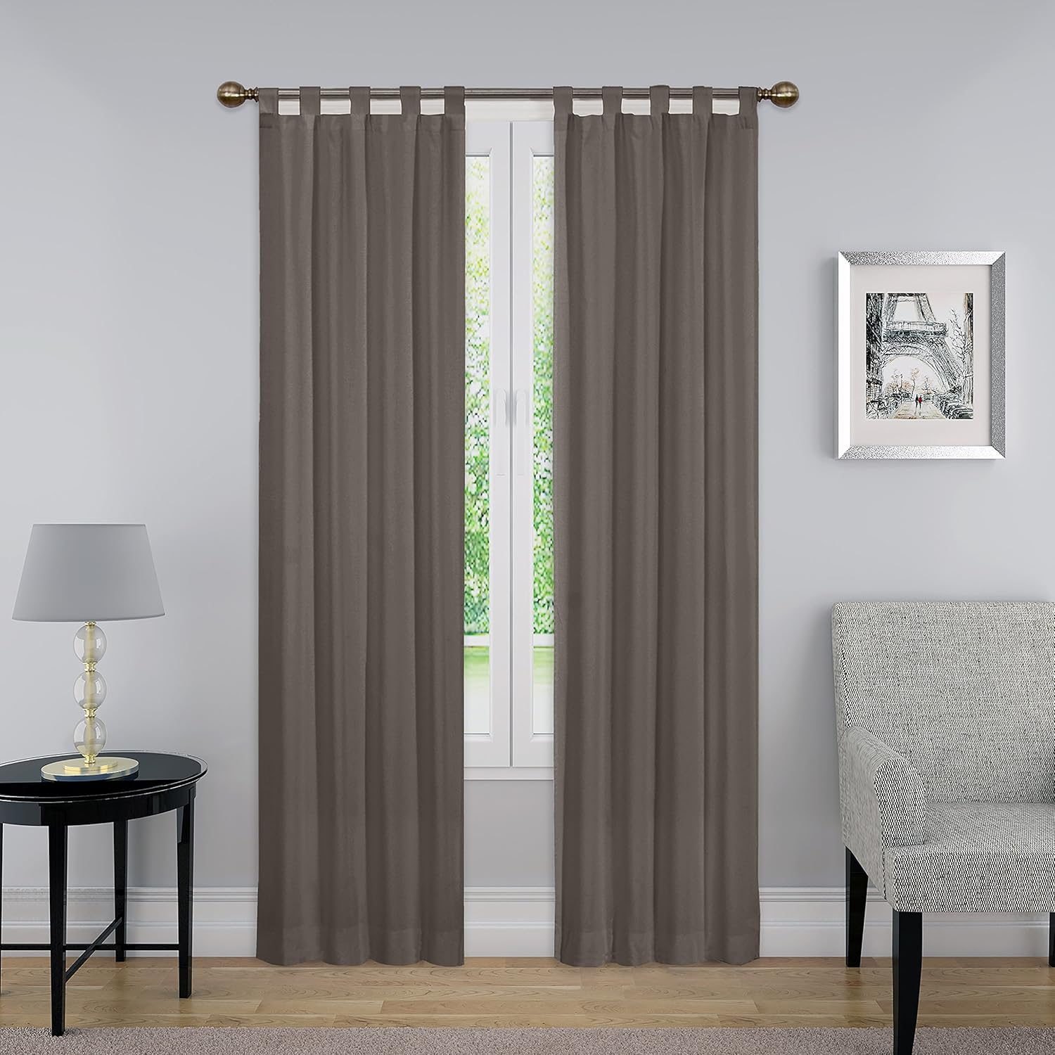 PAIRS to GO Montana Modern Decorative Tab Top Window Curtains for Bedroom or Living Room (2 Panels), 30" X 95", Grey