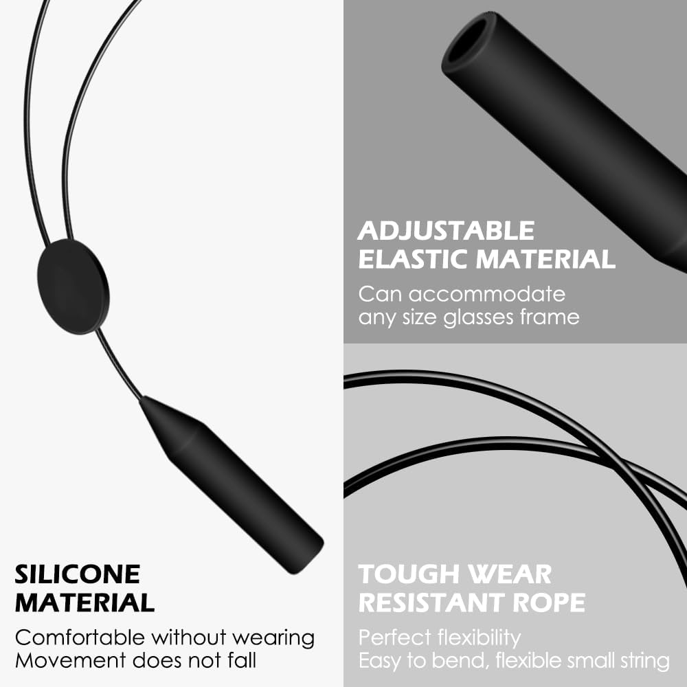 2Pack Adjustable Eyewear Retainer, Maxin 16 Inches No Tail Sunglass Straps, Sunglasses Holder,Sunglasses Retainer (Black) image number 5