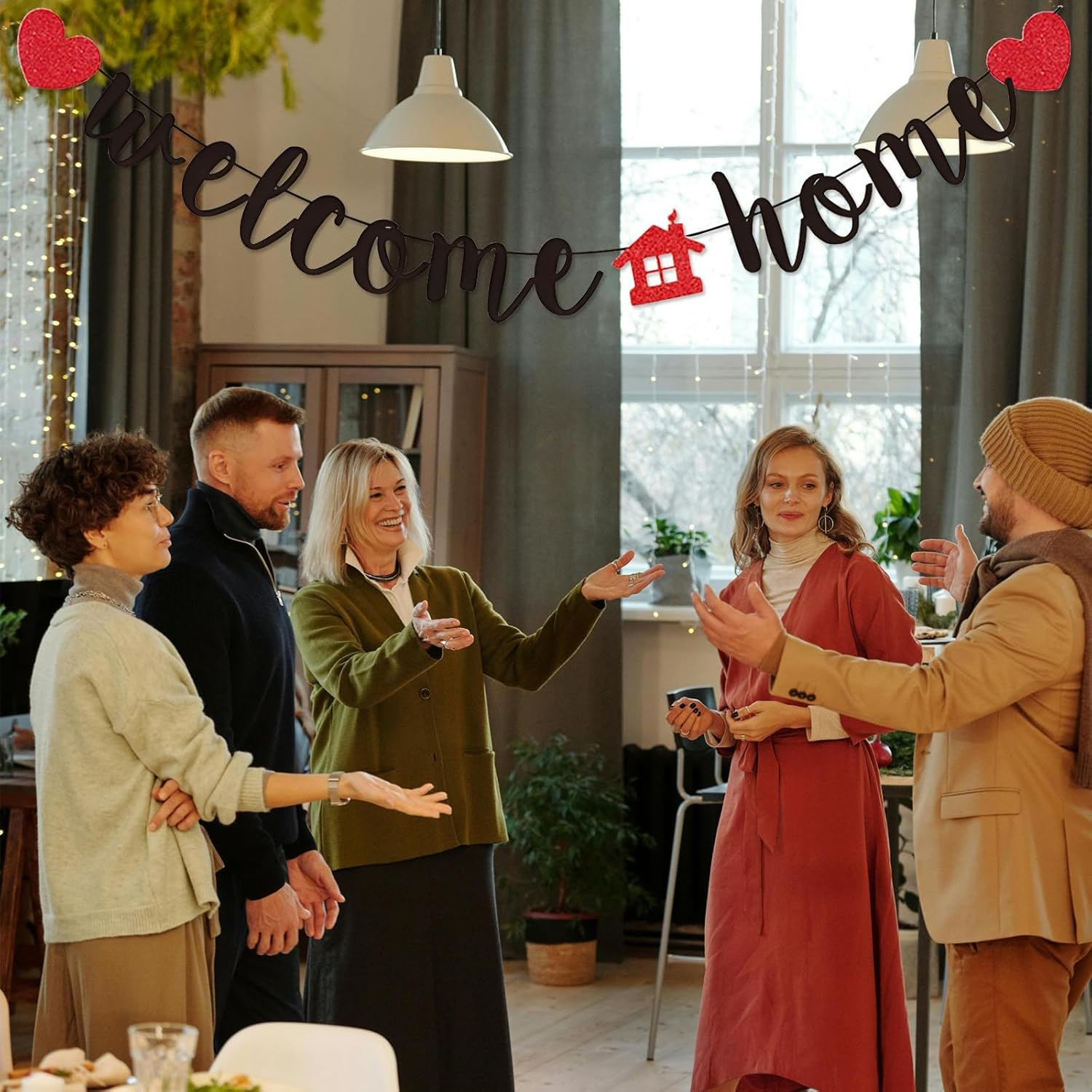 Welcome Home Banner, Black Glitter Welcome Home Banner on 8 Ft Strand - Housewarming, Homecoming, & Military Return Party Decorations & Decor (Red) image number 1