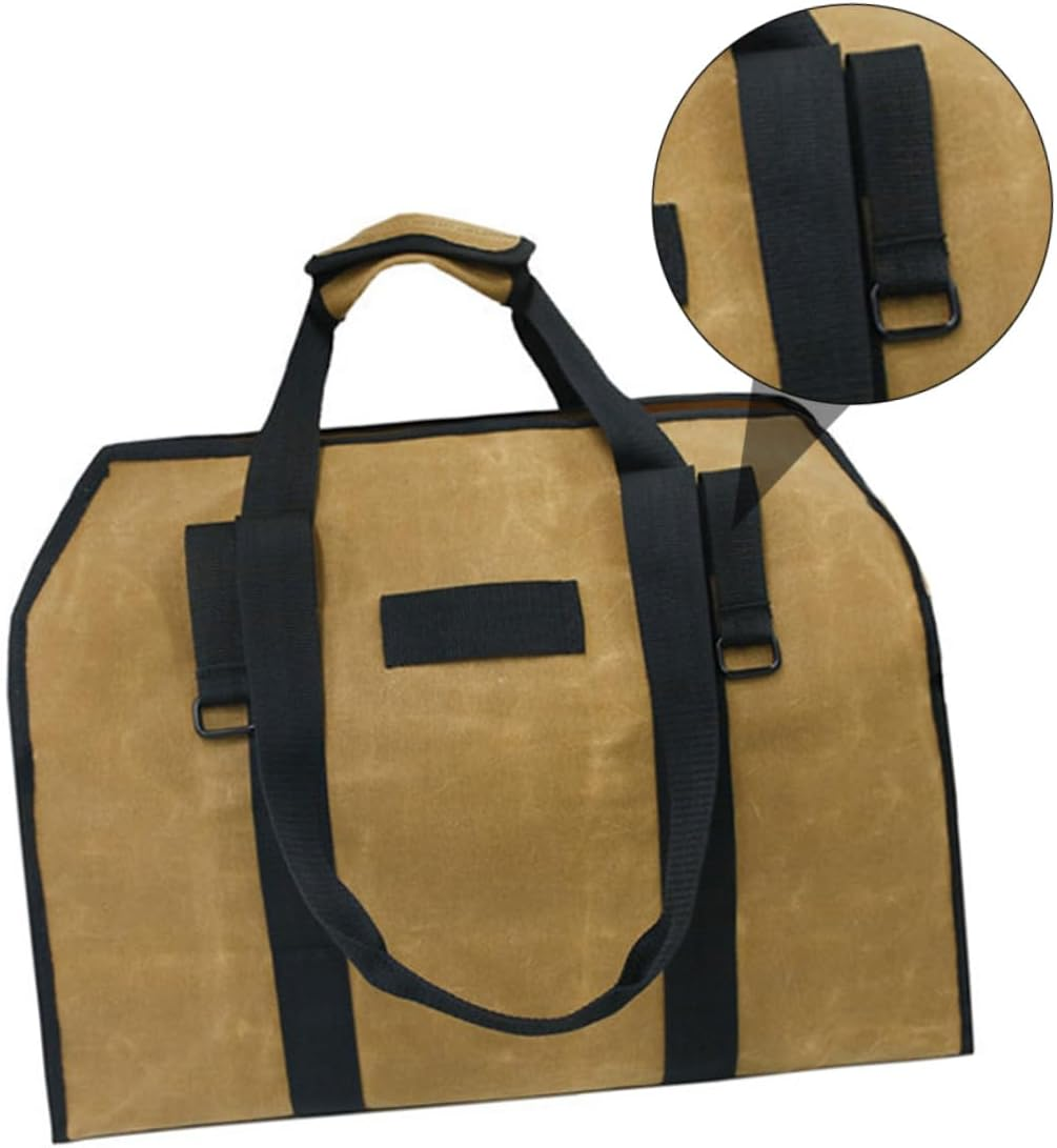 Waxed Canvas Firewood Tote Bag with Handles and Metal Buckle Log Carrier for Camping Outdoor Storage Garden Tools Picnic and Household Supplies image number 3