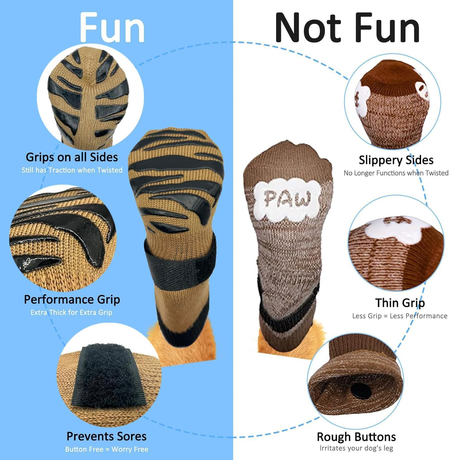 Anti-Slip Dog Socks with Adjustable Straps, Suitable for Hardwood Floors and Warm/Cold Pavements, Anti-Licking and Anti-Slip, Ideal for Dog Paw Protection,For All Dog Breeds (Brown, XL) image number 2