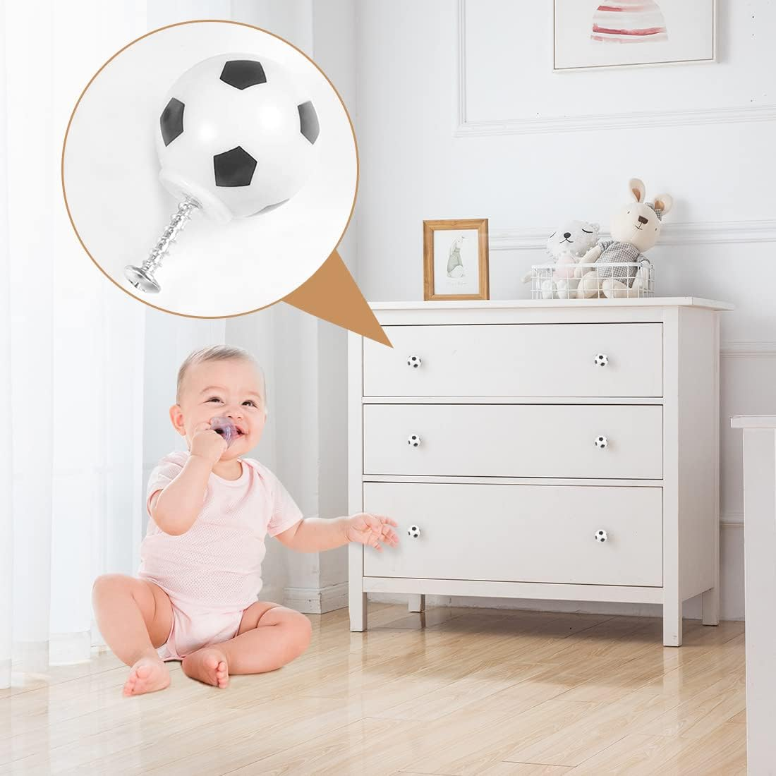 JJWNMLL 12Pcs Football Dresser Knobs Soccer Drawer Knobs Sports Theme Decor Handles Furniture Decoration Pulls Handles for Dresser Cupboard Wardrobe Cabinet image number 1