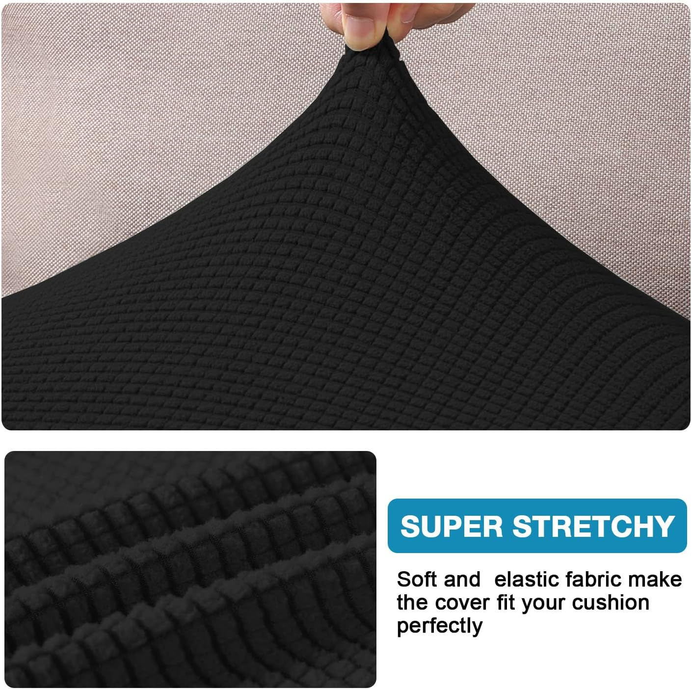 H.VERSAILTEX High Stretch Individual Seat Cushion Covers Sofa Slipcovers Couch Cushion Protector Sofa Covers Rich Jacquard Textured Twill Fabric (3 Pack for 3 Cushion, Black) image number 5