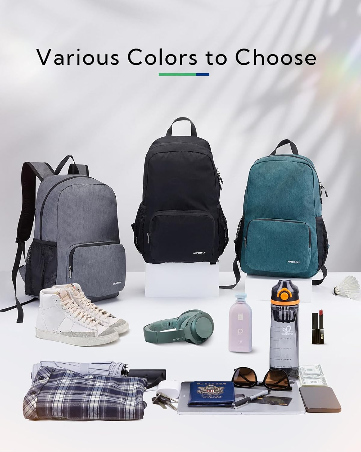 WATERFLY Lightweight Packable Hiking Backpack: 20L Small Foldable Travel Bag for Women Men Camping Beach Vacation Daypack image number 5