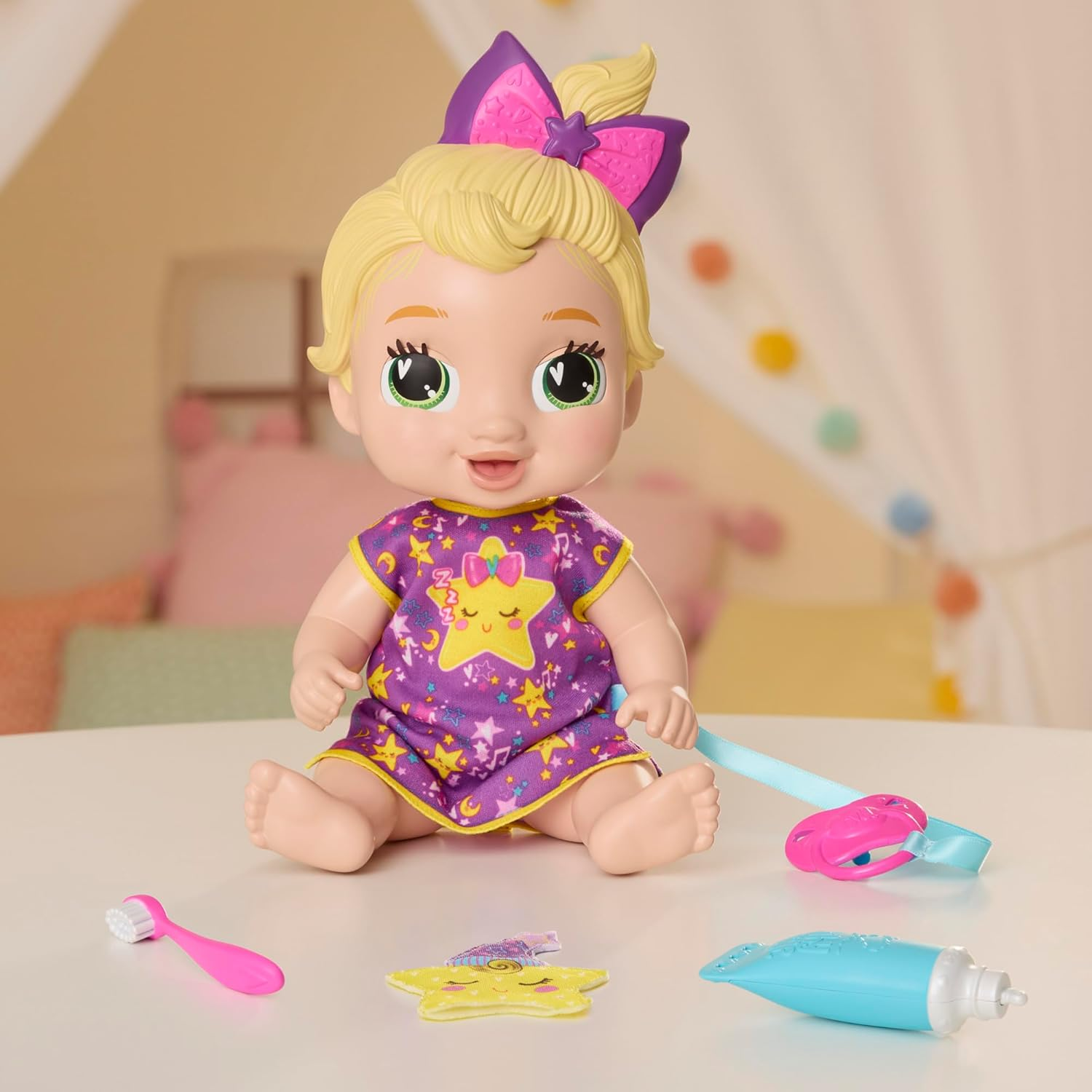Baby Alive Lil Dreamer Lala Googoo Sleepy Baby Doll Set, Blonde Hair, Fun Sleepover Theme, Preschool Toys for Girls & Boys 3 Years & Up image number 2