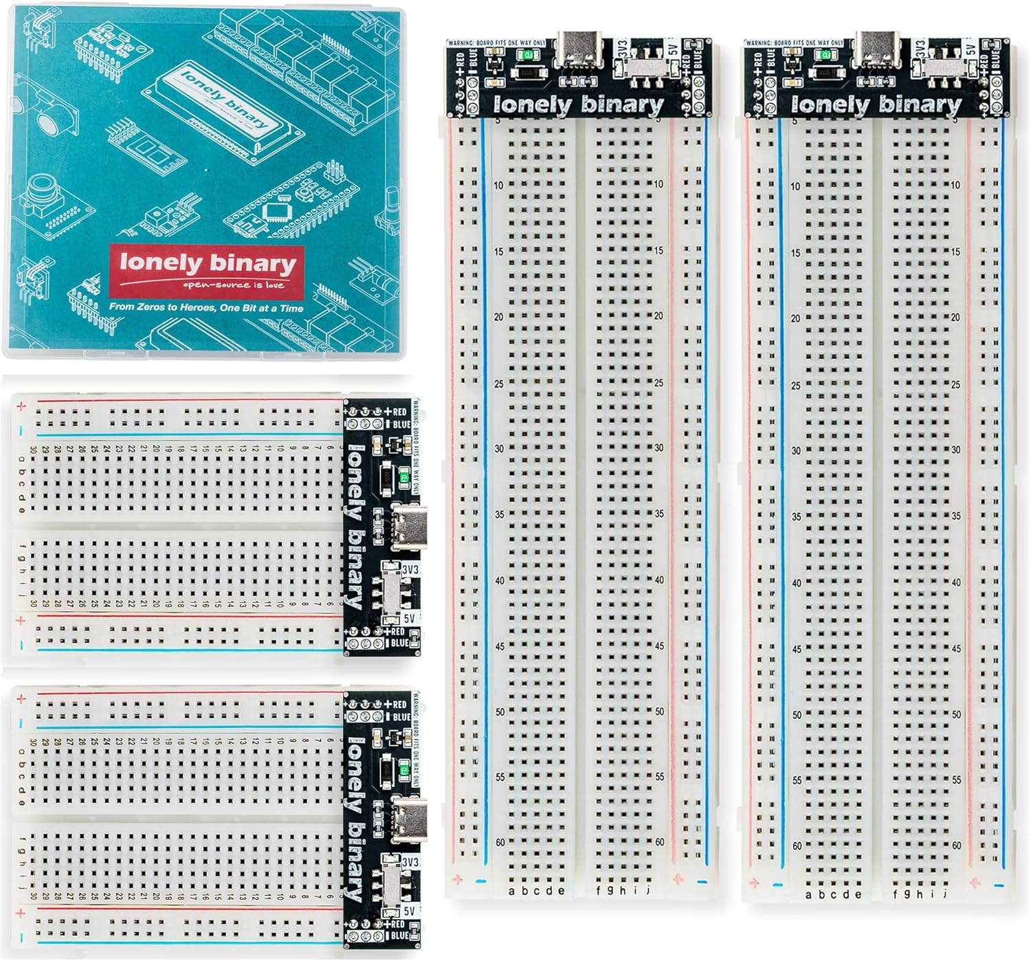 Breadboard Kit with 2 Full-Size 830 Points and 2 Half-Size 400 Points Solderless Breadboards, 4 Type-C Breadboard Power Supplies (3.3V / 5V Switchable), Ideal for Arduino, ESP32 image number 4
