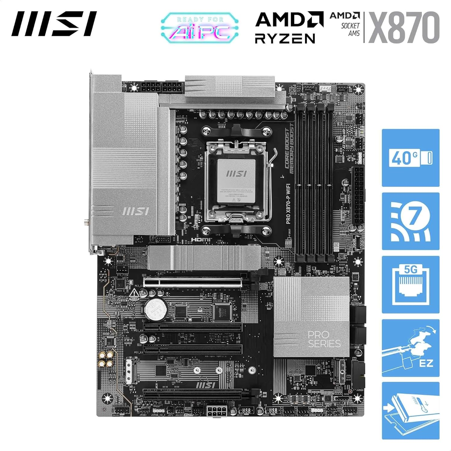 MSI AM5 ATX PRO X870-P WIFI DDR5 Motherboard image number 2