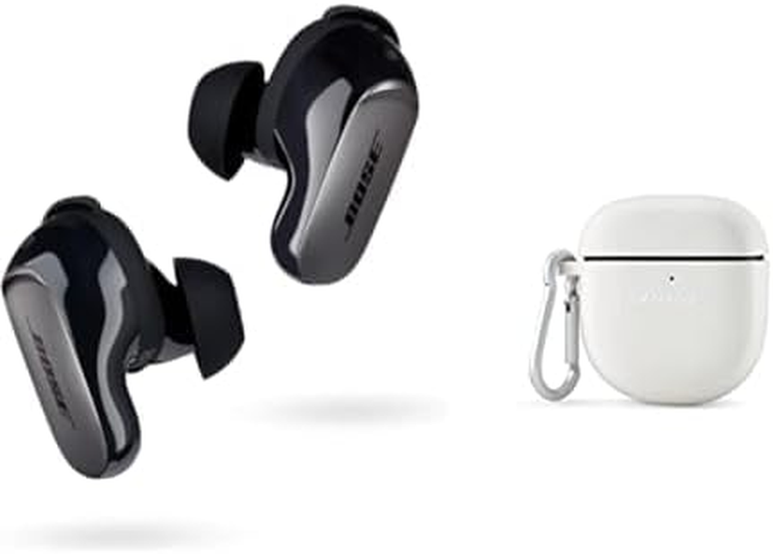 Bose Quietcomfort Ultra Wireless Earbuds (Black) with Bose Silicone Case Cover (Soapstone)