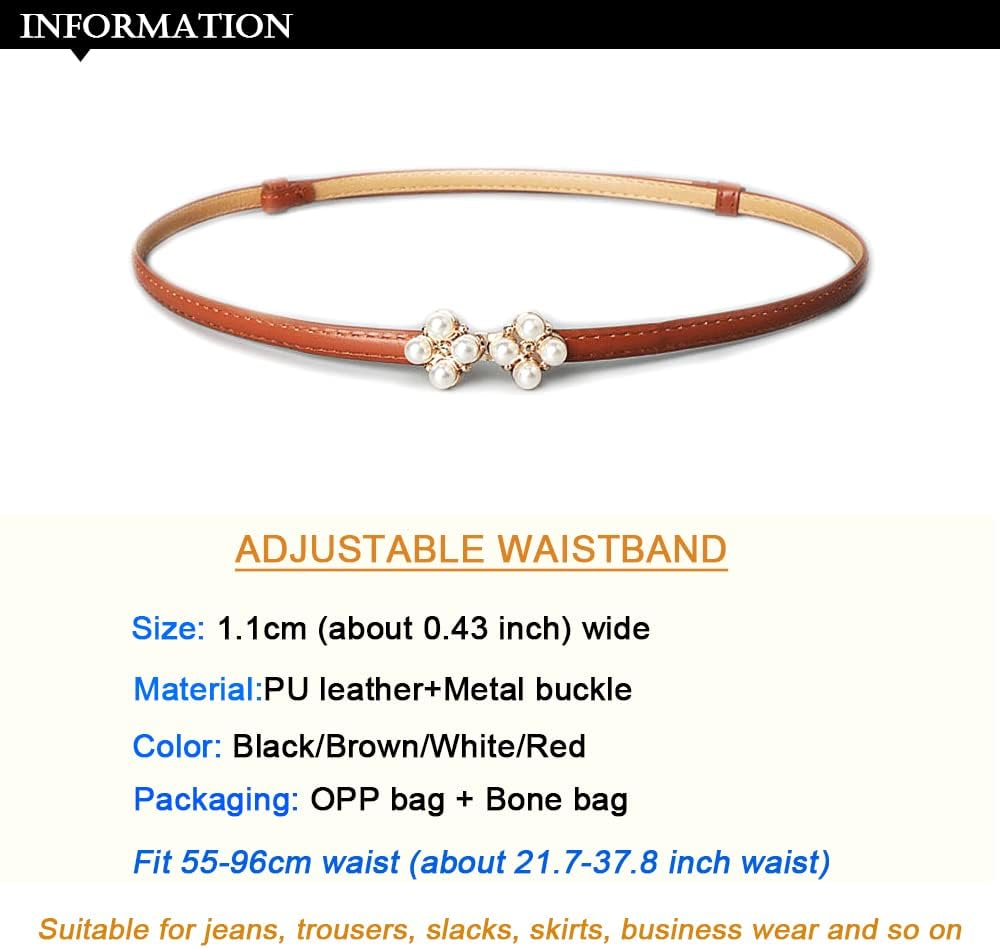 Womens Faux Leather Skinny Belt Skinny PU Leather Adjustable Slim Thin Waistband Belts with Metal Buckle for Ladies Jean Dress Slim Belt - Black B image number 5