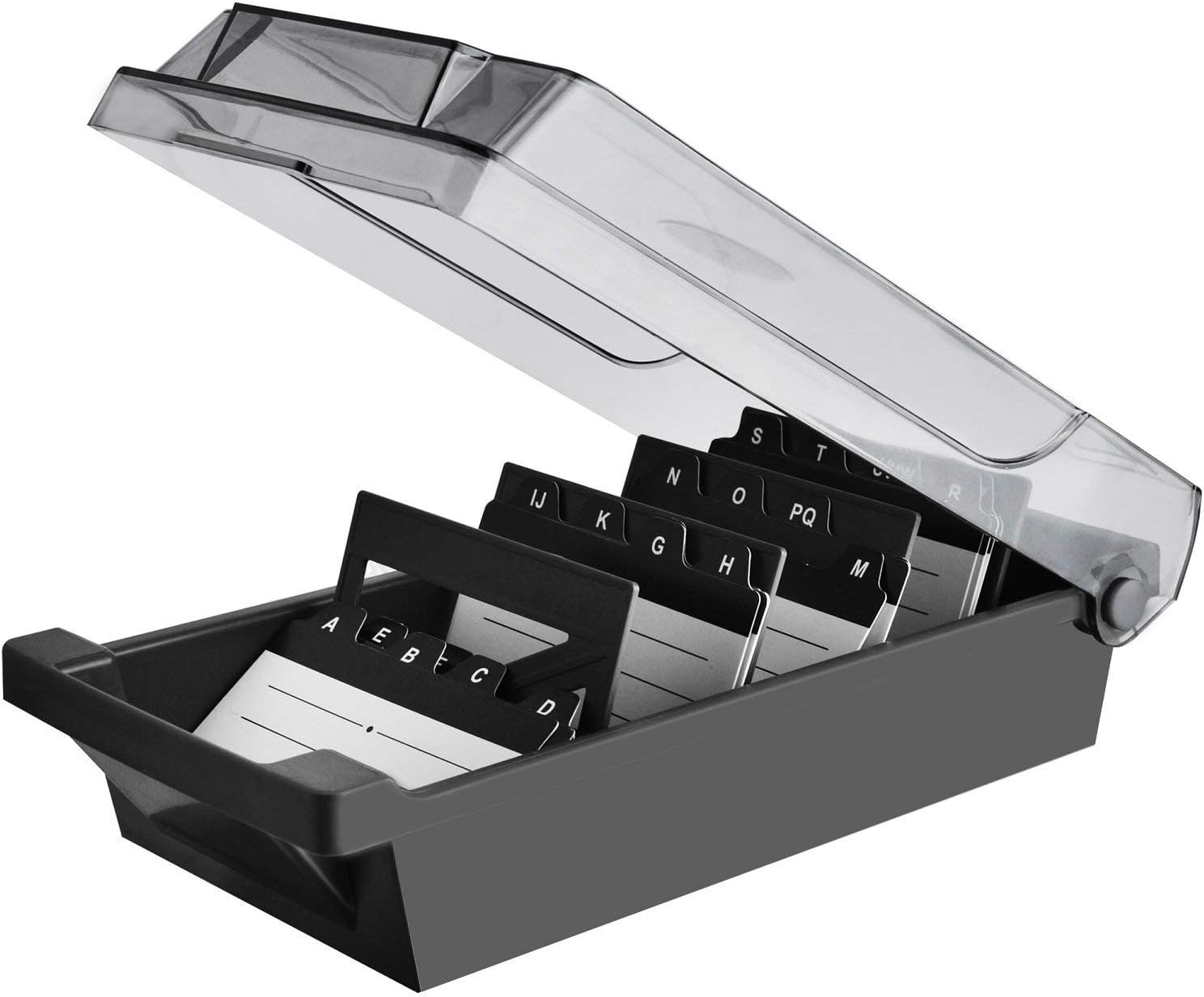 Hamosky Business Card Holder Box Business Card Box Business Card File Business Card Storage Business Index Card Organizer Rolodex, 500 Cards, Card Size: 2.2"X3.6", 4 Divider Board and A-Z Guides, Gray (4 Dividers) image number 3