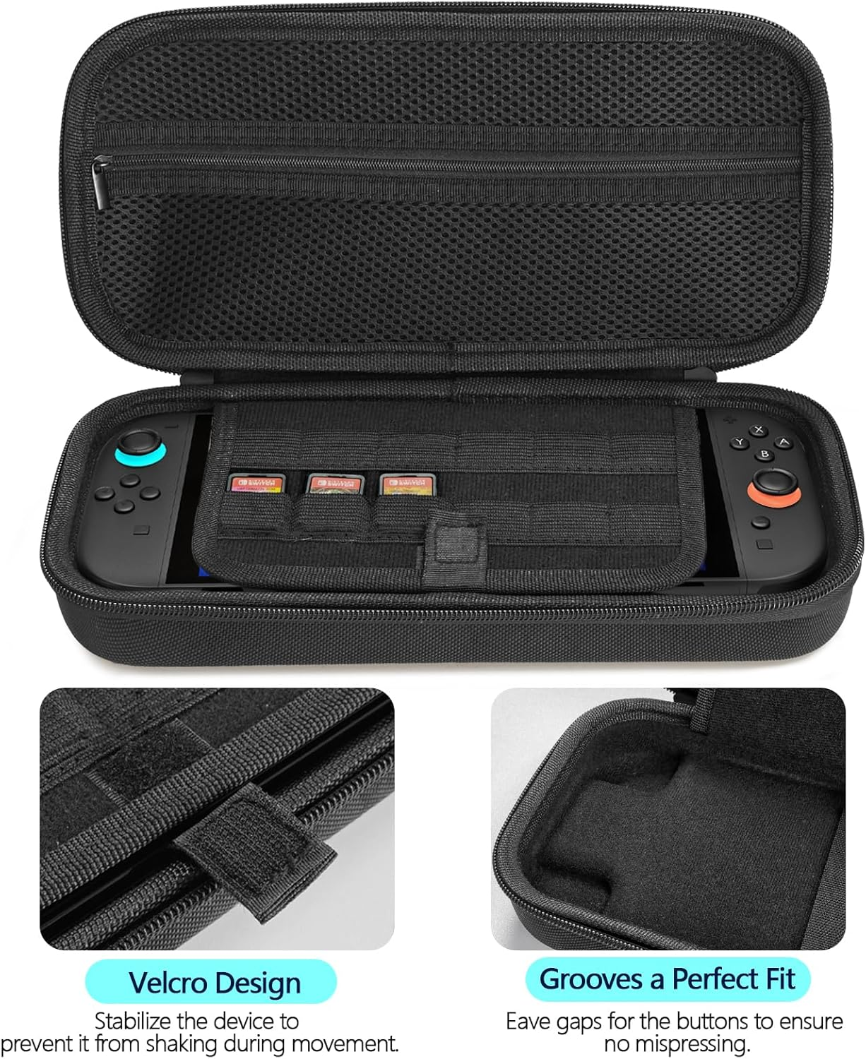 TUCANA Carry Pouch Case Compatible with Nintendo Switch 2 (2025), Switch 2 Portable Hard Travel Case with Pockets and 20 Game Cartridges for Switch 2 Accessories （Black）, Black, Solide image number 4