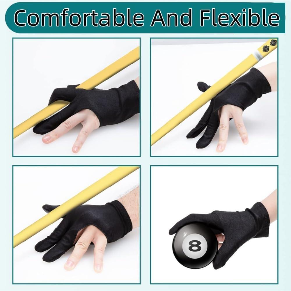 10PCS Billiard Gloves Black Both Hands Suitable Snooker Pool Gloves image number 3