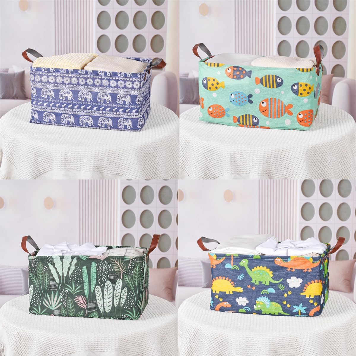 AIMALL 2PCS Cotton and Linen Storage Basket, Large Capacity Waterproof and Moisture-Proof Storage Box for Socks, Cosmetics, Clothes, Toys, 14.9 X 10.23 X 9 Inches, Multi-Purpose Organizer - Dinosaur image number 5