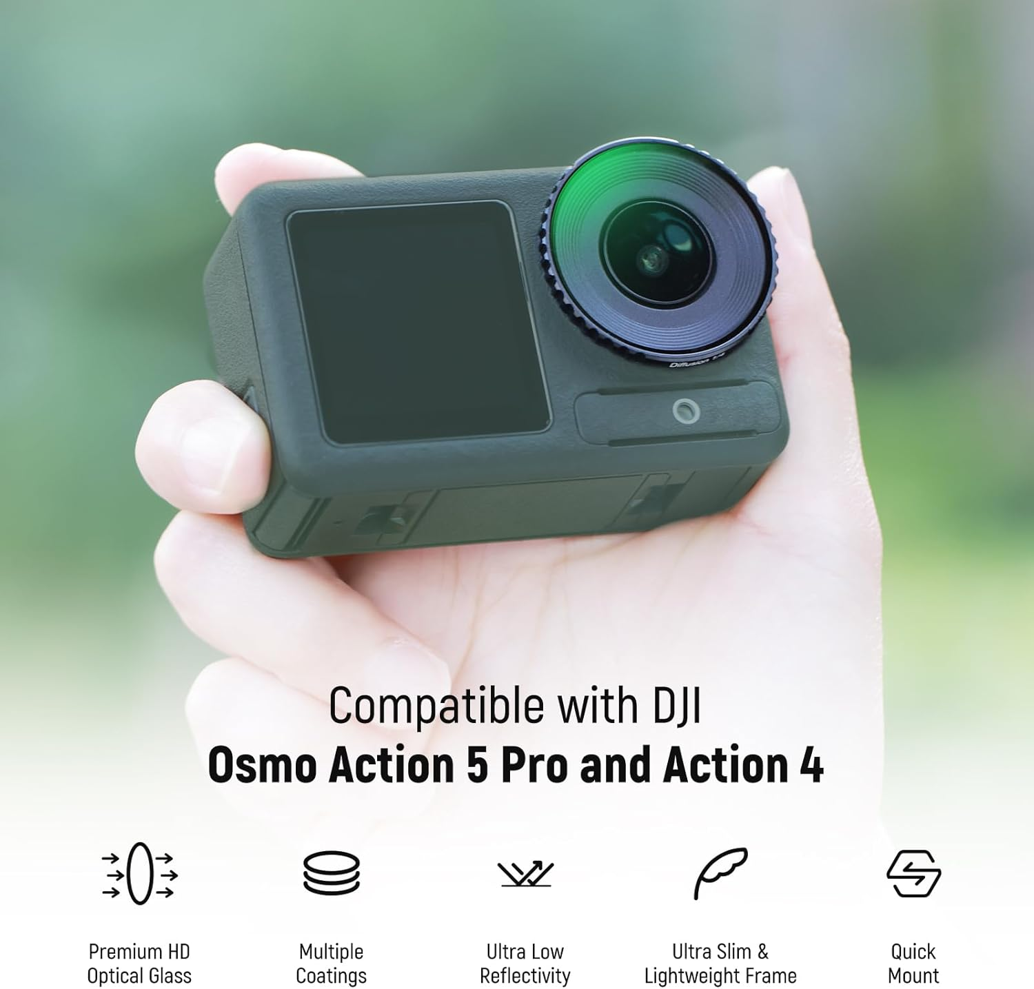 NEEWER ND Filter Kit Compatible with DJI Osmo Action 5 Pro/4, Variable ND8-32 (3-5 Stops) + CPL + Black Diffusion 1/4 Screw on Filter Multicoated HD Optical Glass Action Camera Accessories, FL-52 image number 2