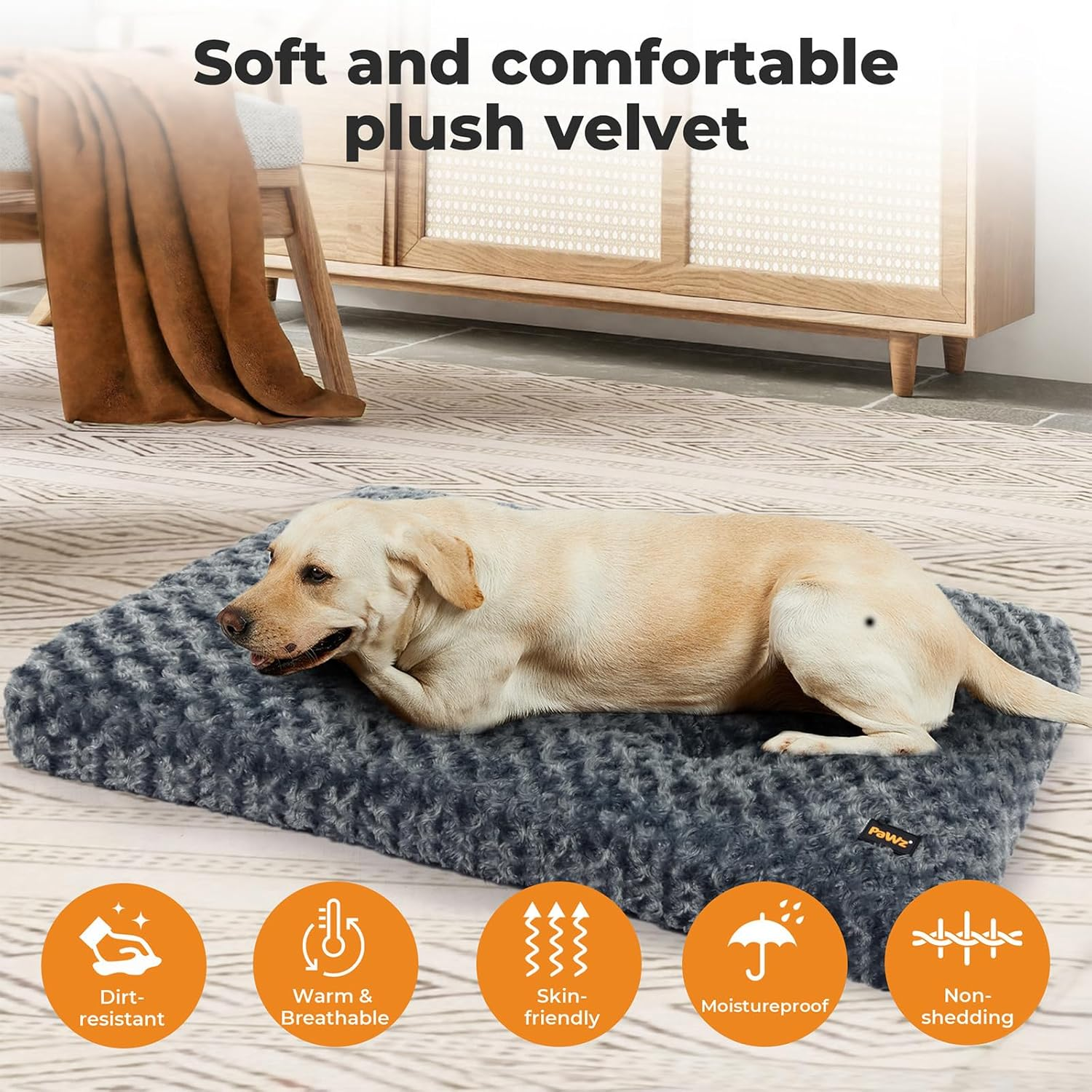 Pawz Pet Bed Dog Beds,8Cm Soft Pet Bed Mat with Plush Velvet,Dog Crate Bed for Medium Large Dog,Machine Washable Dog Bed Pad, Swirl Pattern Dog Mattress Mat,Warm Mattress Cushion,Grey image number 2